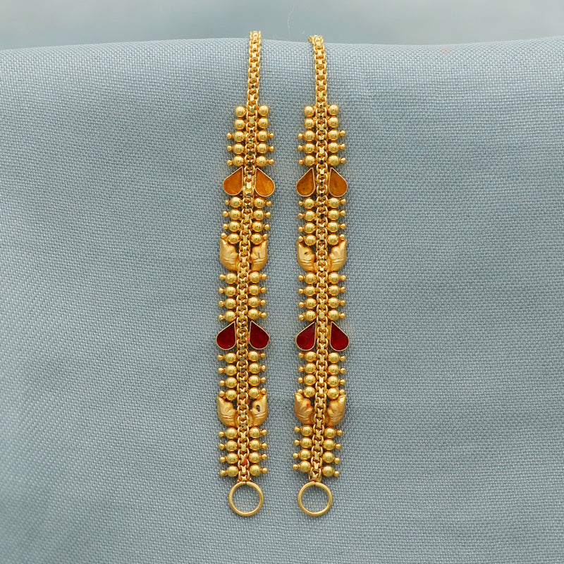 22k Yellow Gold chain for Earrings , Handmade gold ear chain for women, vintage antique design indian gold earrings jewelry, Gift for Women, K2673