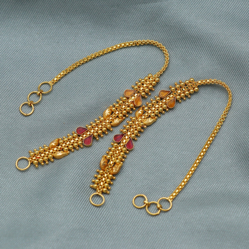 22k Yellow Gold chain for Earrings , Handmade gold ear chain for women, vintage antique design indian gold earrings jewelry, Gift for Women, K2673
