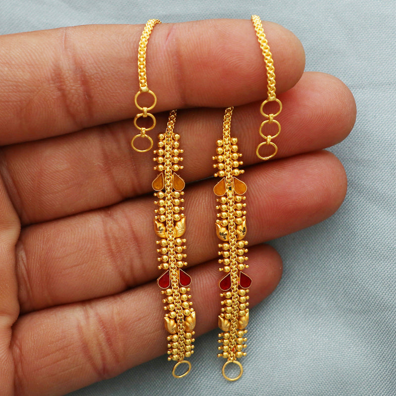22k Yellow Gold chain for Earrings , Handmade gold ear chain for women, vintage antique design indian gold earrings jewelry, Gift for Women, K2673