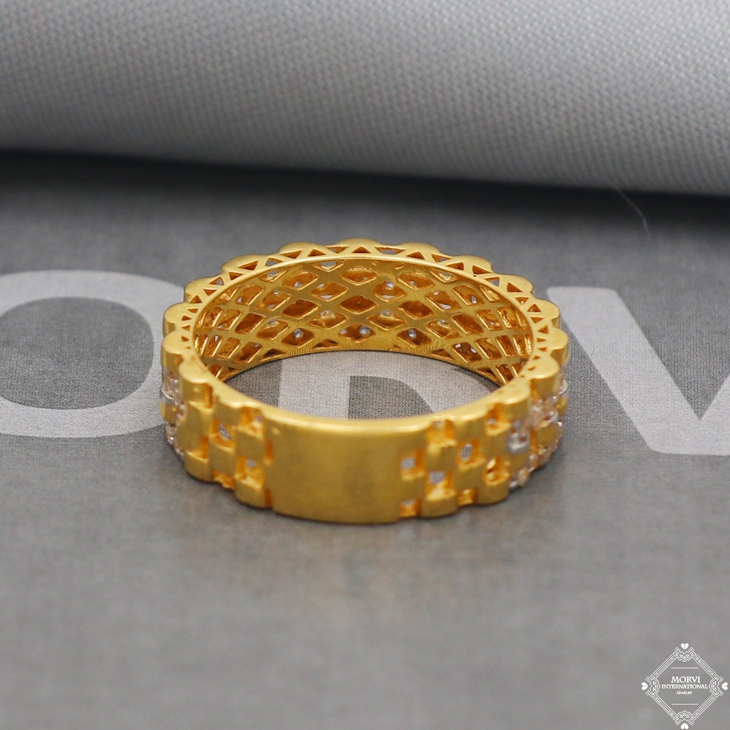 22k Gold Ring Jewelry, Handmade Indian Zircon Ring, Band Gold Ring, K5014