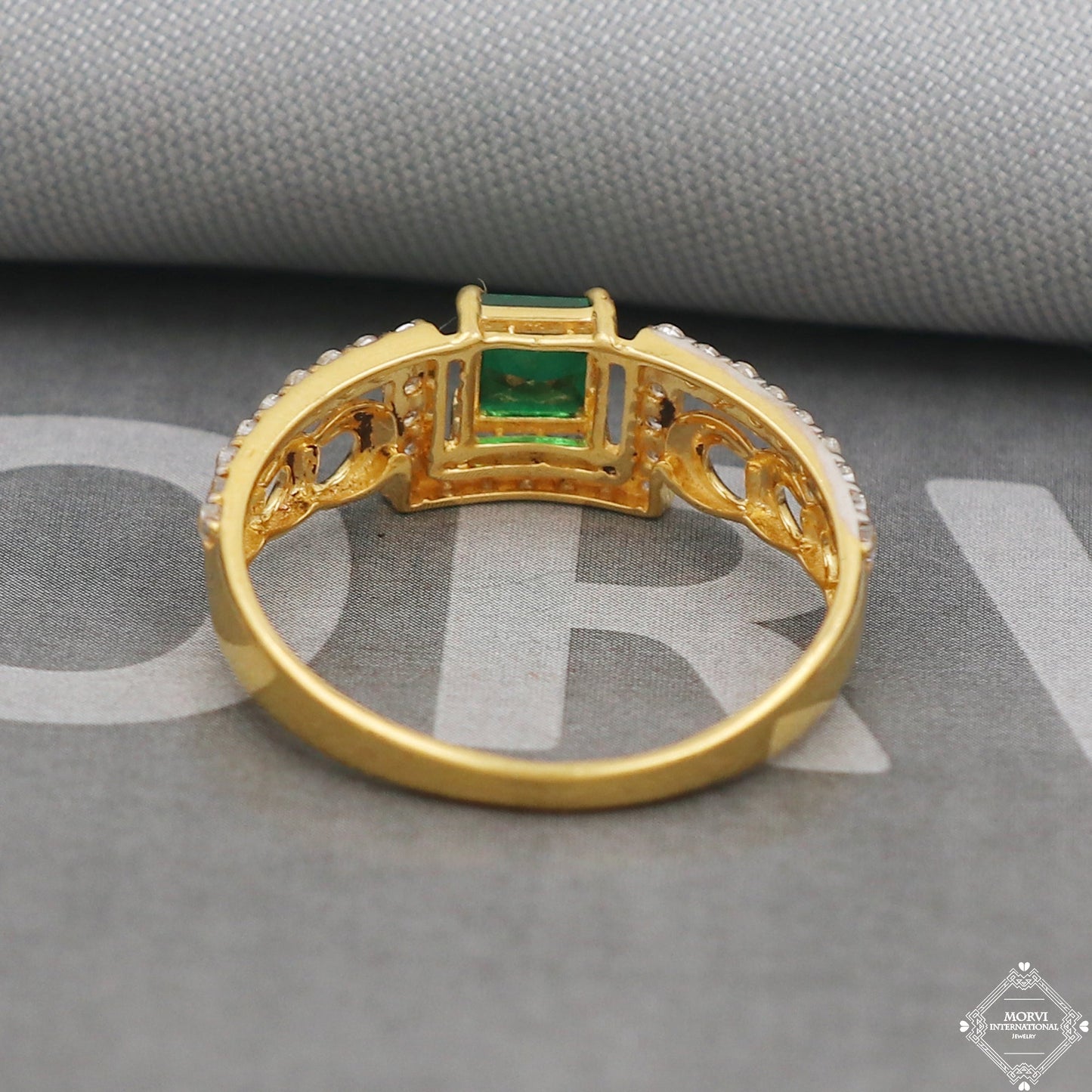Green Stone Zircons 22k Yellow Gold Ring Jewelry, Handmade Indian Stone Ring, Zircon Gold Ring, All Size, K5030