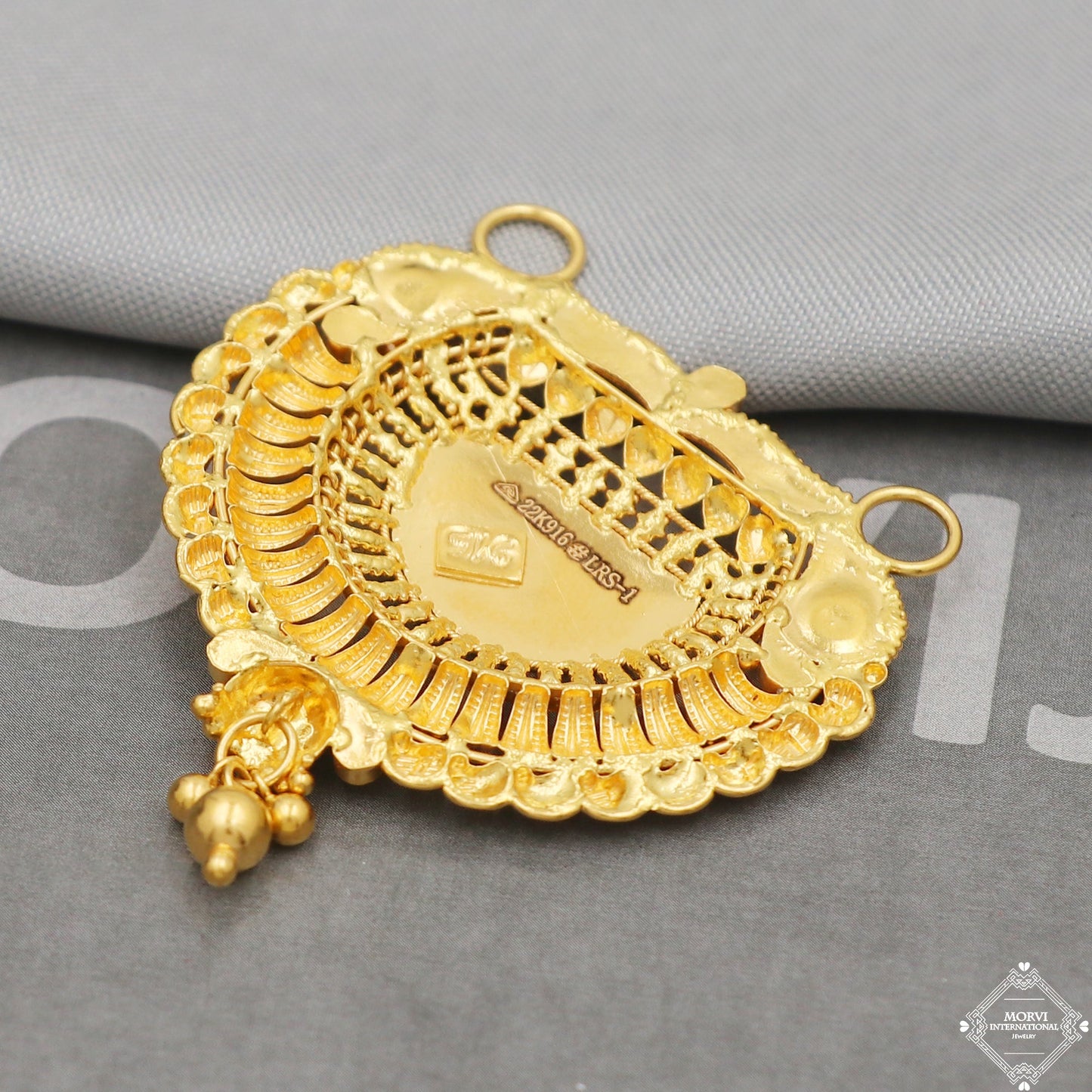 Big 22k Yellow Gold Pendant Necklace Handmade Indian Mangalsutra Handmade Vintage Antique Design Jewelry, K5058