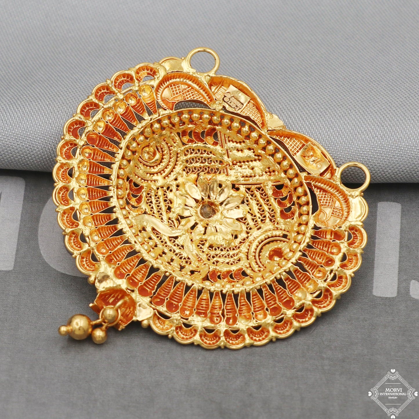 22k Yellow Gold Pendant Necklace Handmade Indian Mangalsutra Handmade Vintage Antique Design Jewelry, K5071