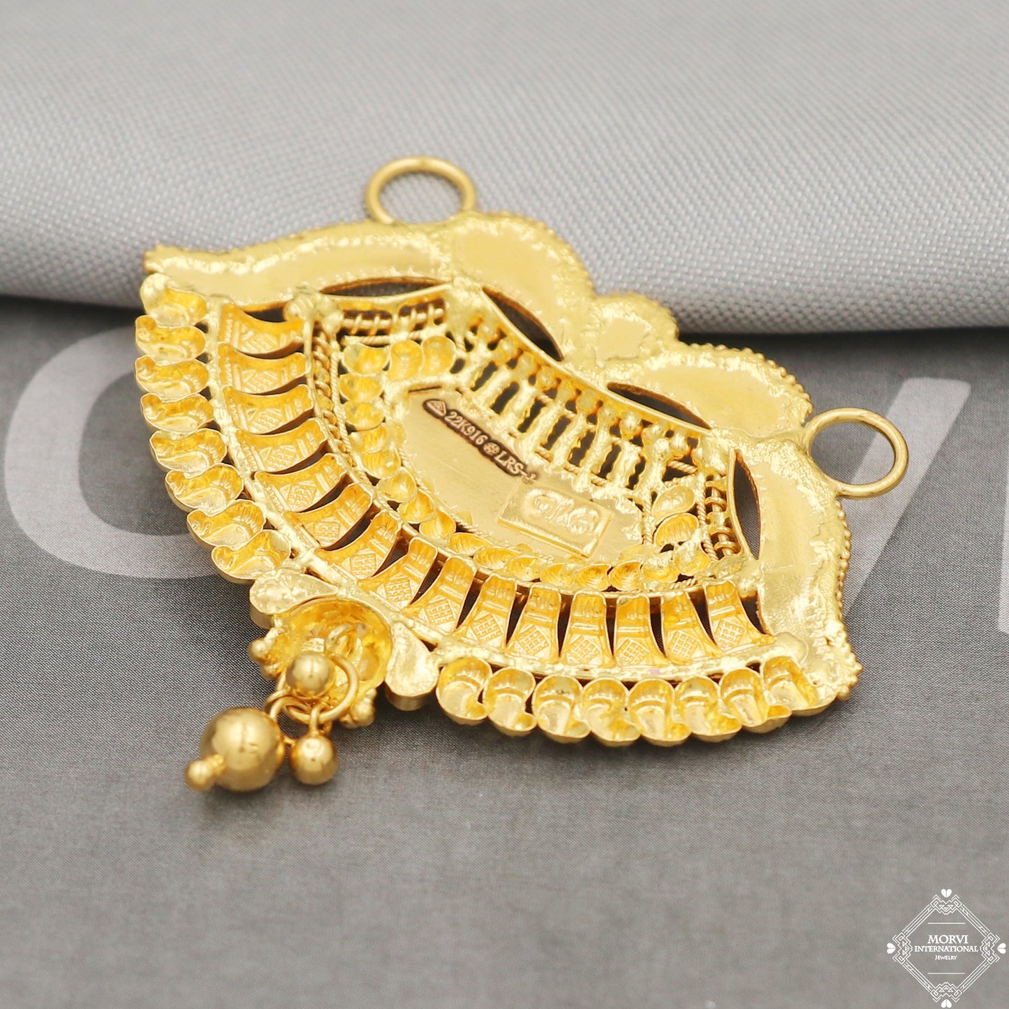 22k Yellow Gold Pendant Necklace Handmade Indian Mangalsutra Handmade Vintage Antique Design Jewelry, K5074