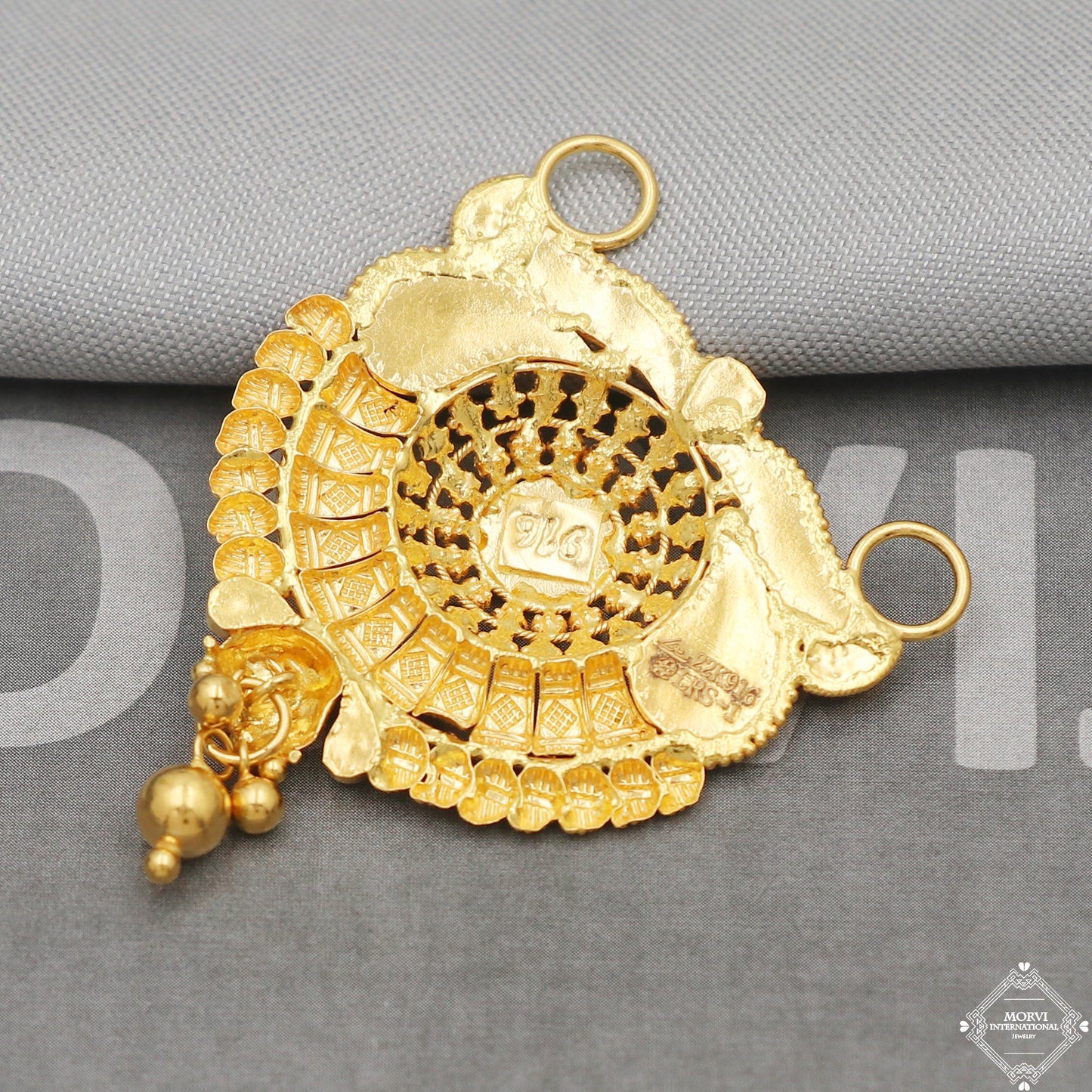 22k Yellow Gold Pendant Necklace Handmade Indian Mangalsutra Handmade Vintage Antique Design Jewelry, K5076