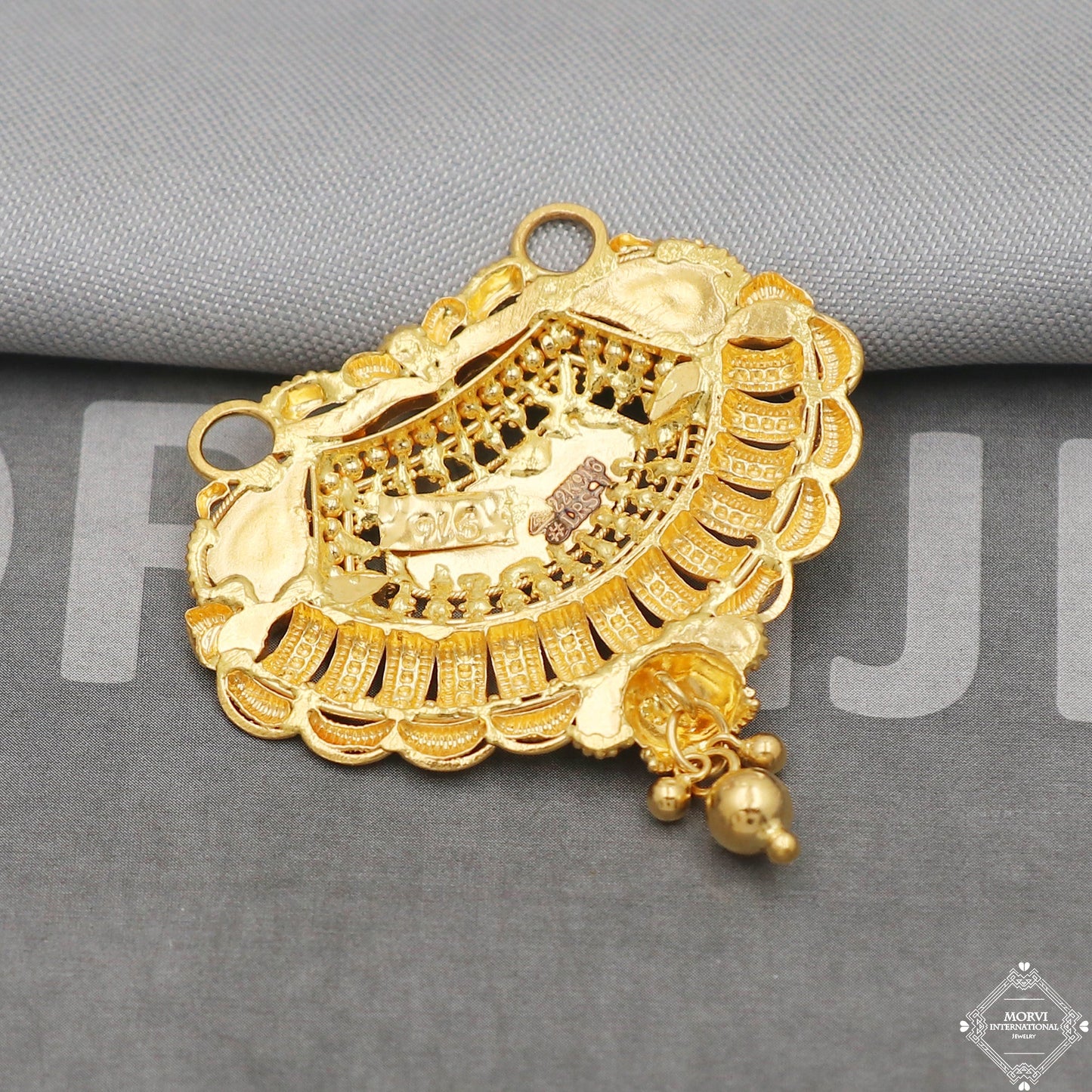 22k Yellow Gold Pendant Necklace Handmade Indian Mangalsutra Handmade Vintage Antique Design Jewelry, K5080