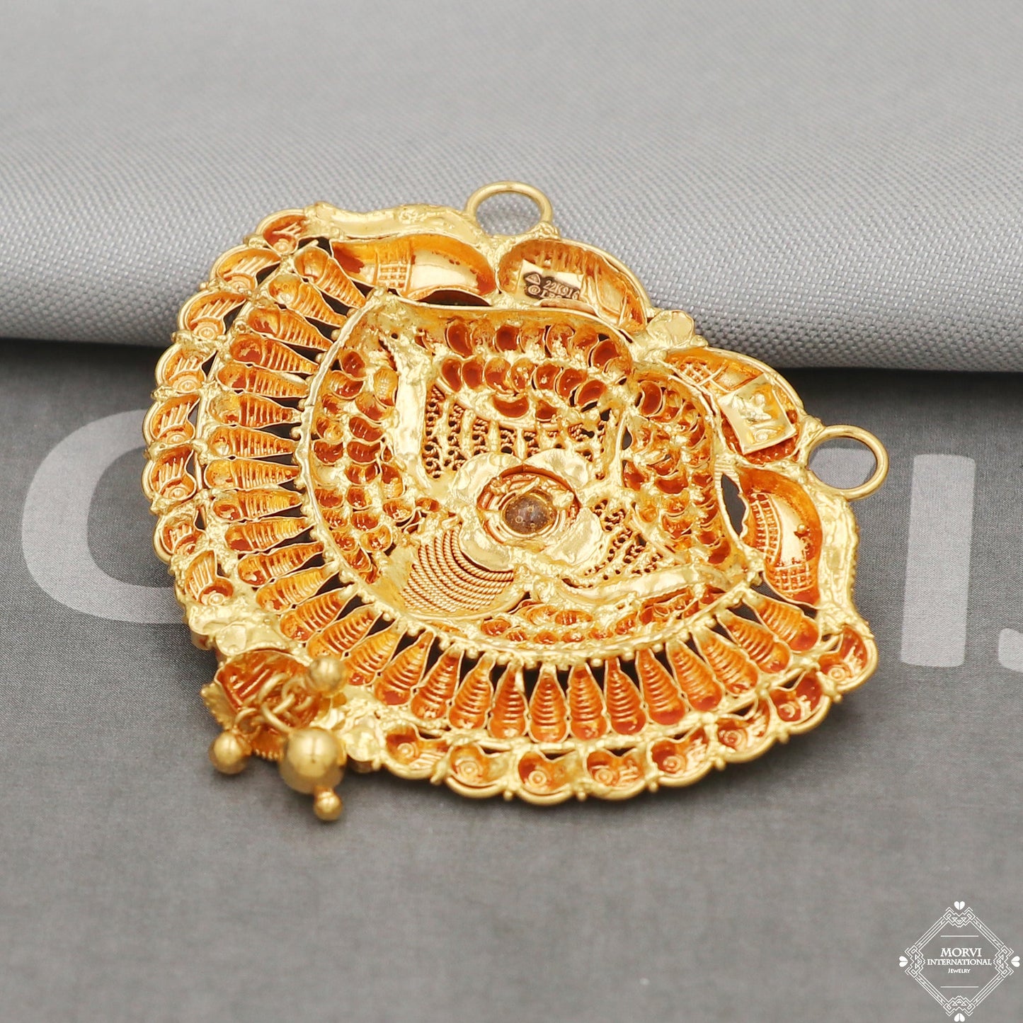 22k Yellow Gold Pendant Necklace Handmade Indian Mangalsutra Handmade Vintage Antique Design Jewelry, K5081