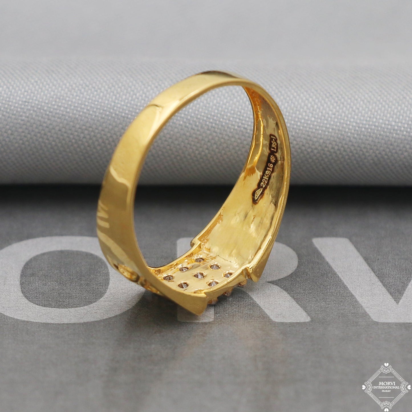 22k Yellow Gold Ring Size 11 US and All, White Zircon Stone Gold Ring Jewelry, Indian Gold Ring, K5095