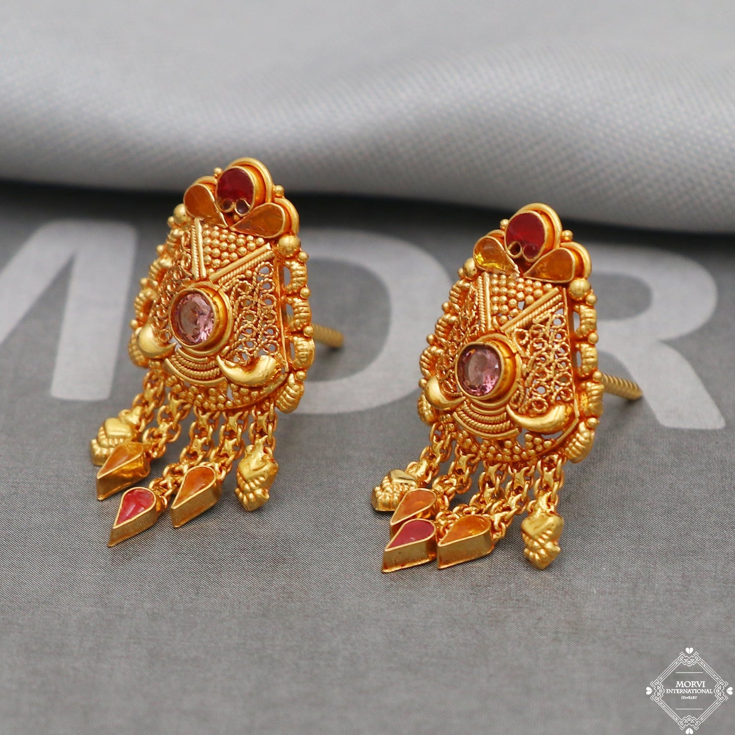 22k Yellow Gold Earrings Unique Handmade Indian 22kt Gold Jewelry for Gift, K5117