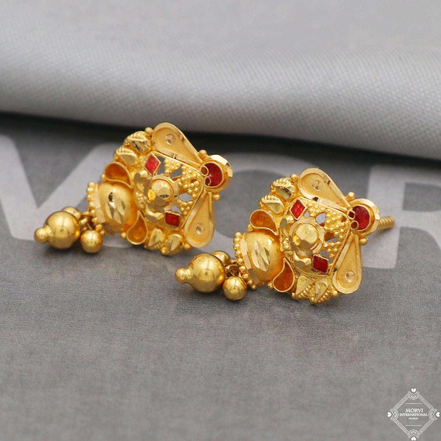 22k Yellow Gold Earrings Unique Handmade Indian 22kt Gold Jewelry for Gift, K5119