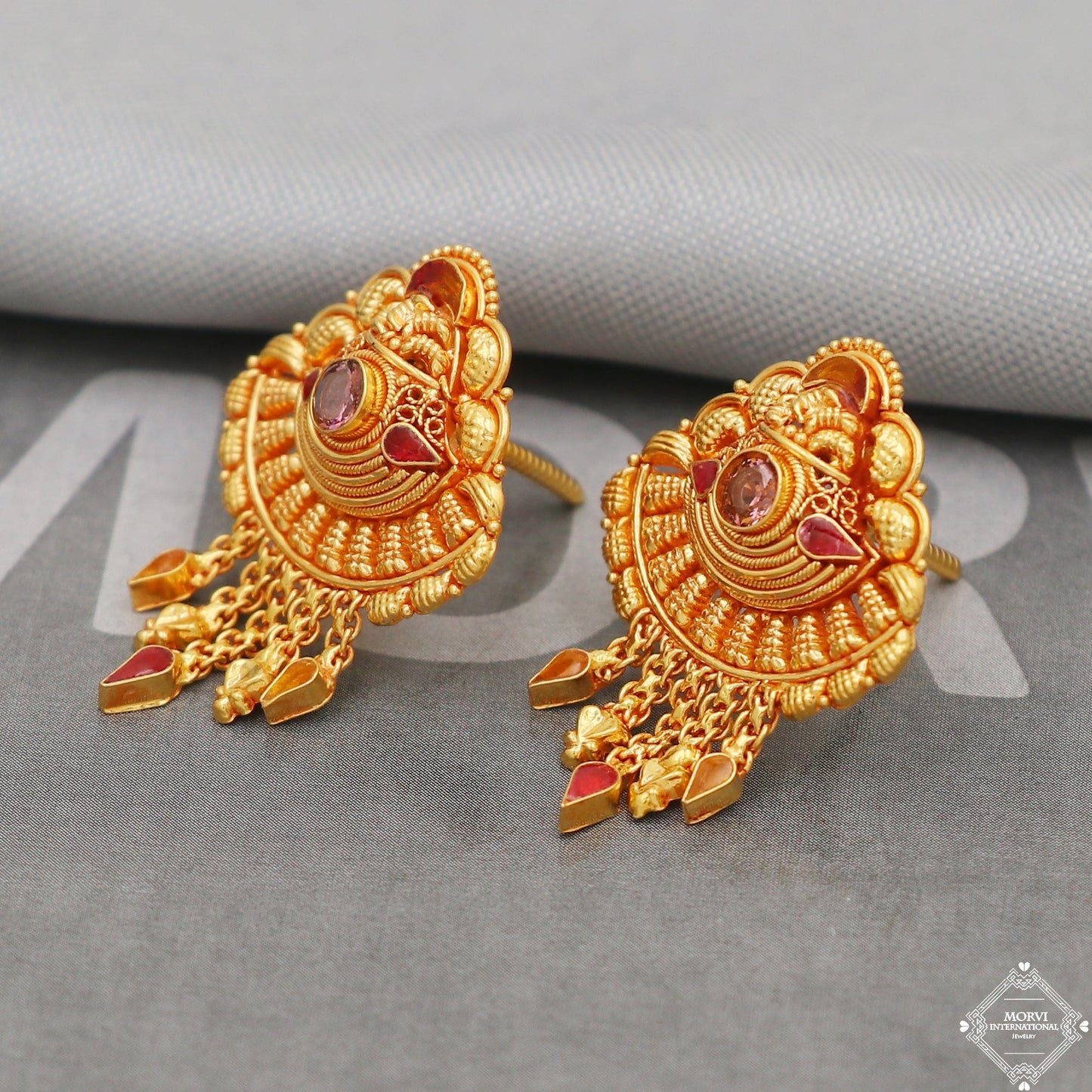 22k Yellow Gold Earrings Unique Handmade Indian 22kt Gold Jewelry for Gift, K5120