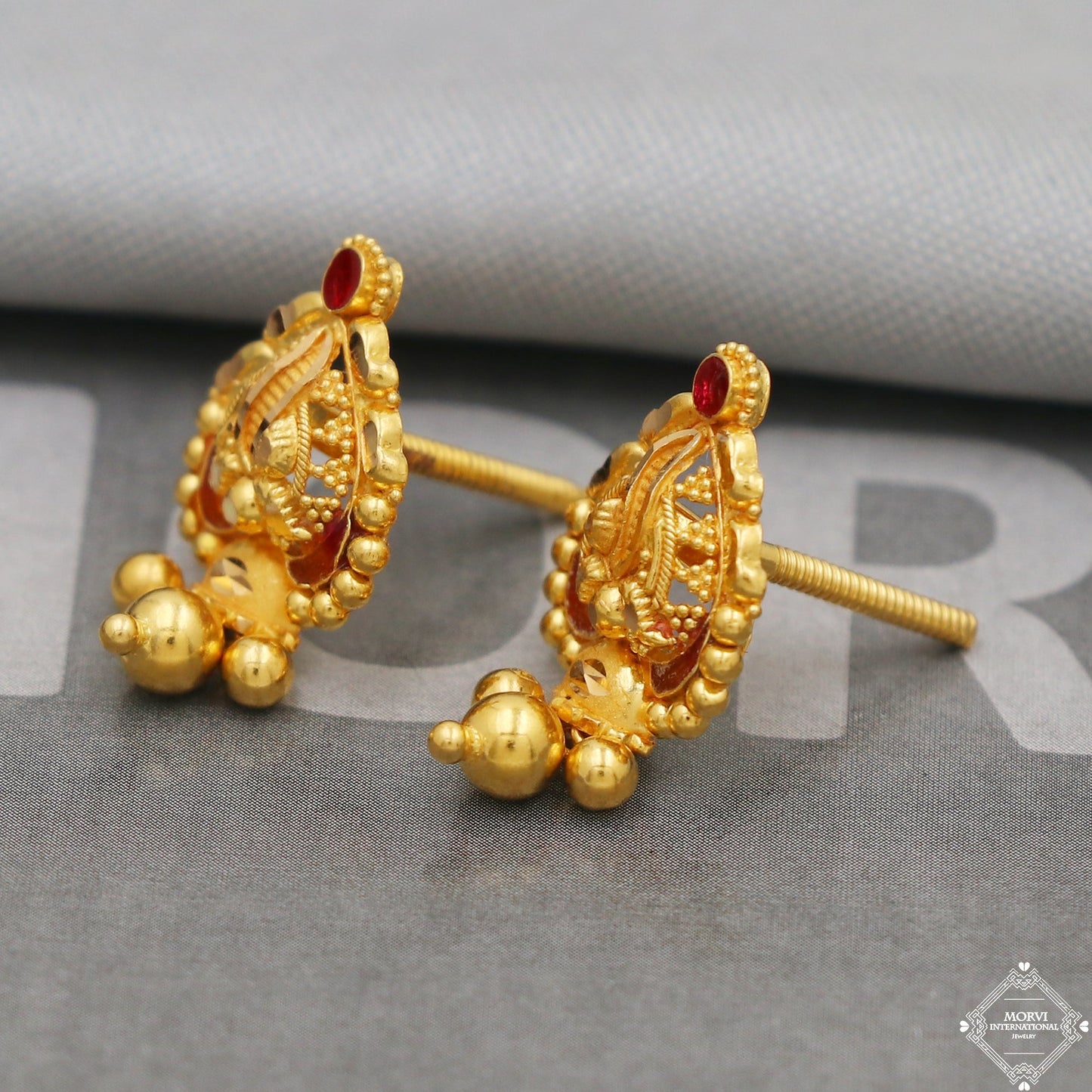 22k Yellow Gold Earrings Unique Handmade Indian 22kt Gold Bell Earrings Jewelry for Gift, K5123