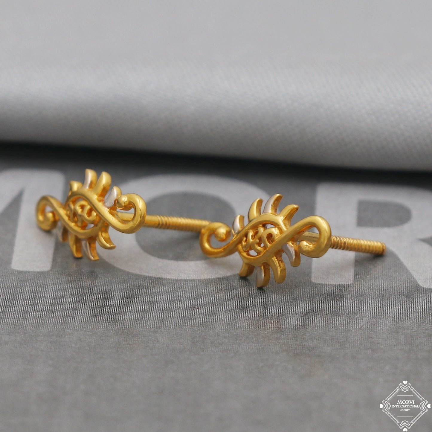 Small 22k Yellow Gold Earrings Dainty Unique Handmade Indian 22kt Gold Stud Earrings Jewelry for Gift, K5145