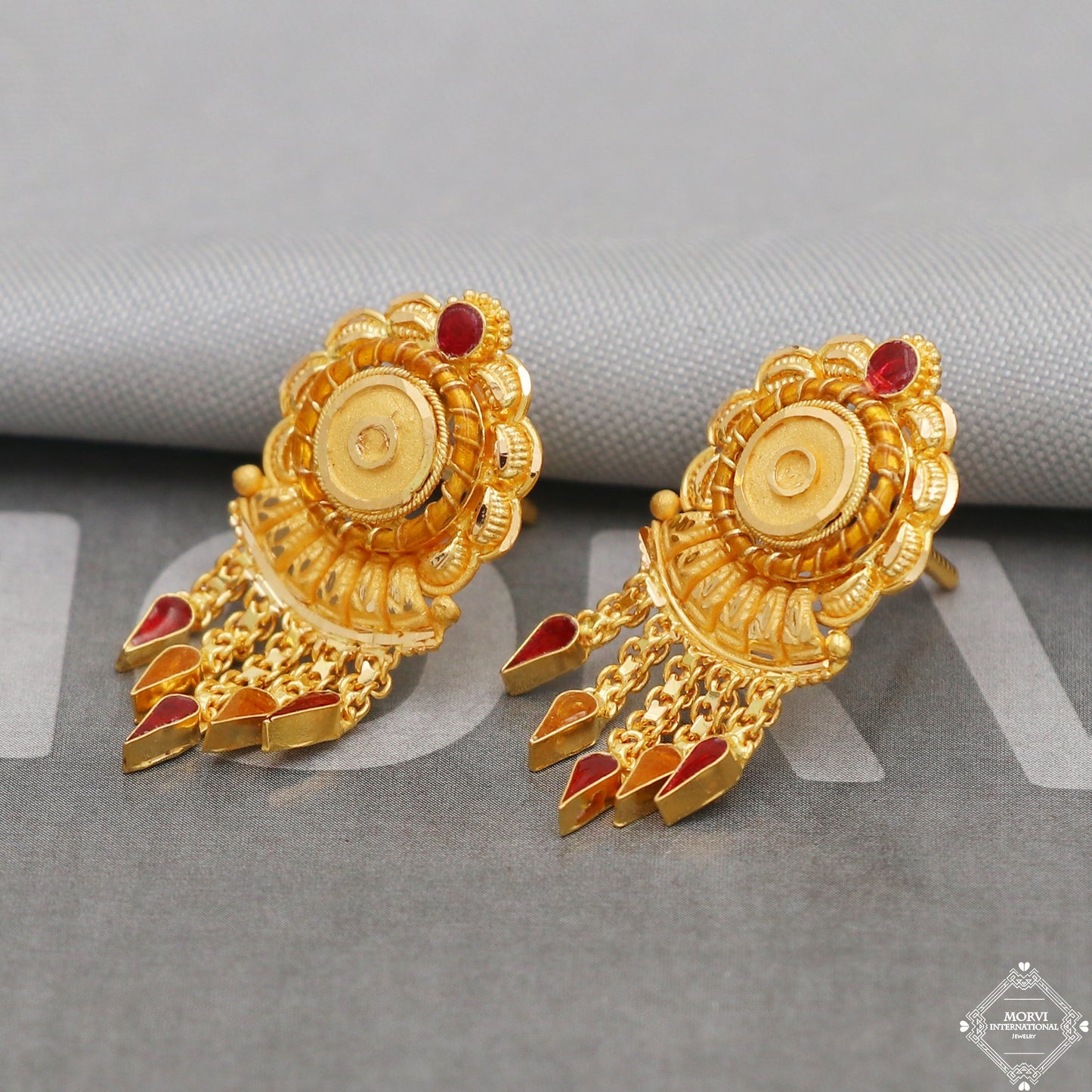 22kt 22k Yellow Gold Earrings Unique Handmade Indian 22kt Gold Stud Dangling Bell Earrings Jewelry for Gift, K5146