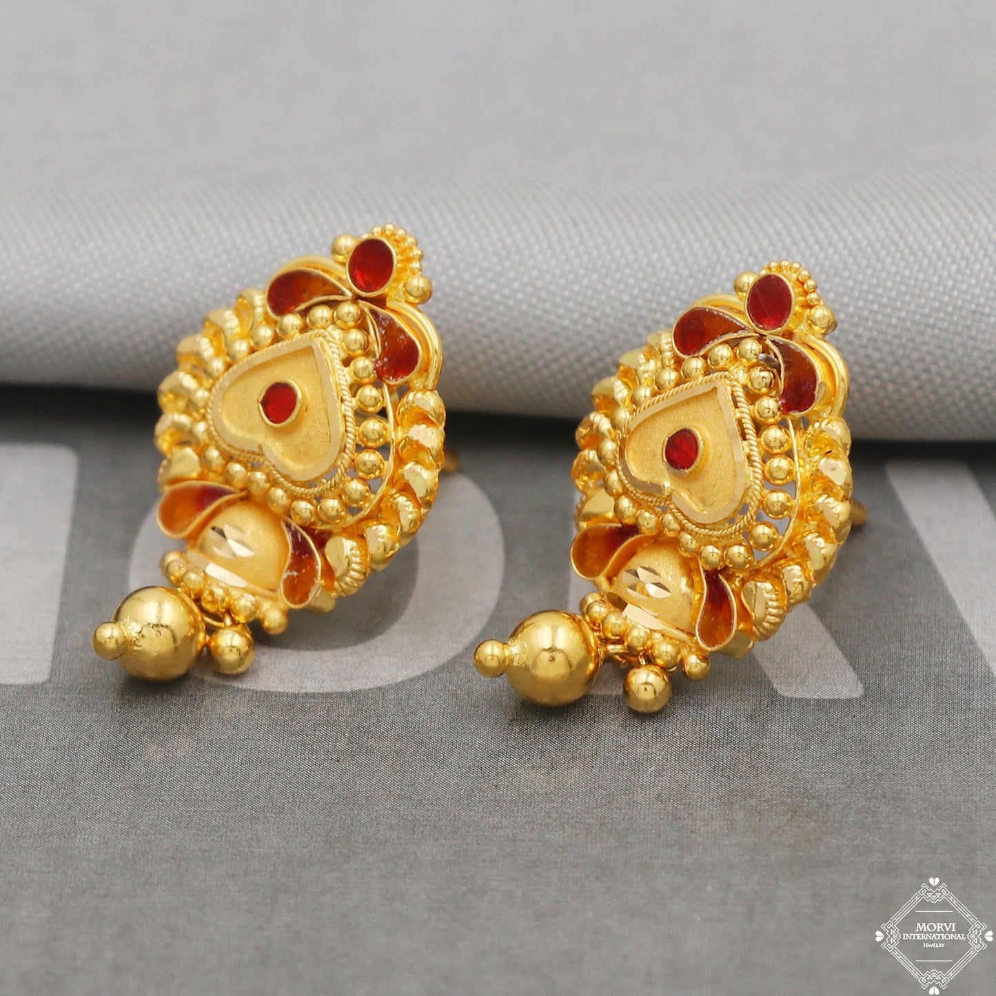 22kt 22k Yellow Gold Earrings Unique Handmade Indian 22kt Gold Stud Dangling Bell Earrings Jewelry for Gift, K5147