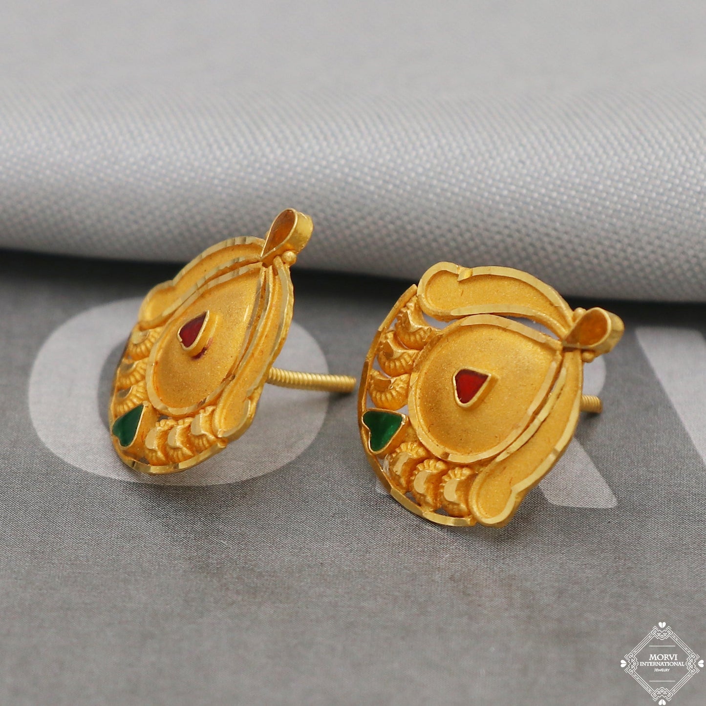 22k Gold Tops Earrings Stud Party Wear Handmade Indian 22kt Gold screw back Earrings Jewelry for Gift, K5161