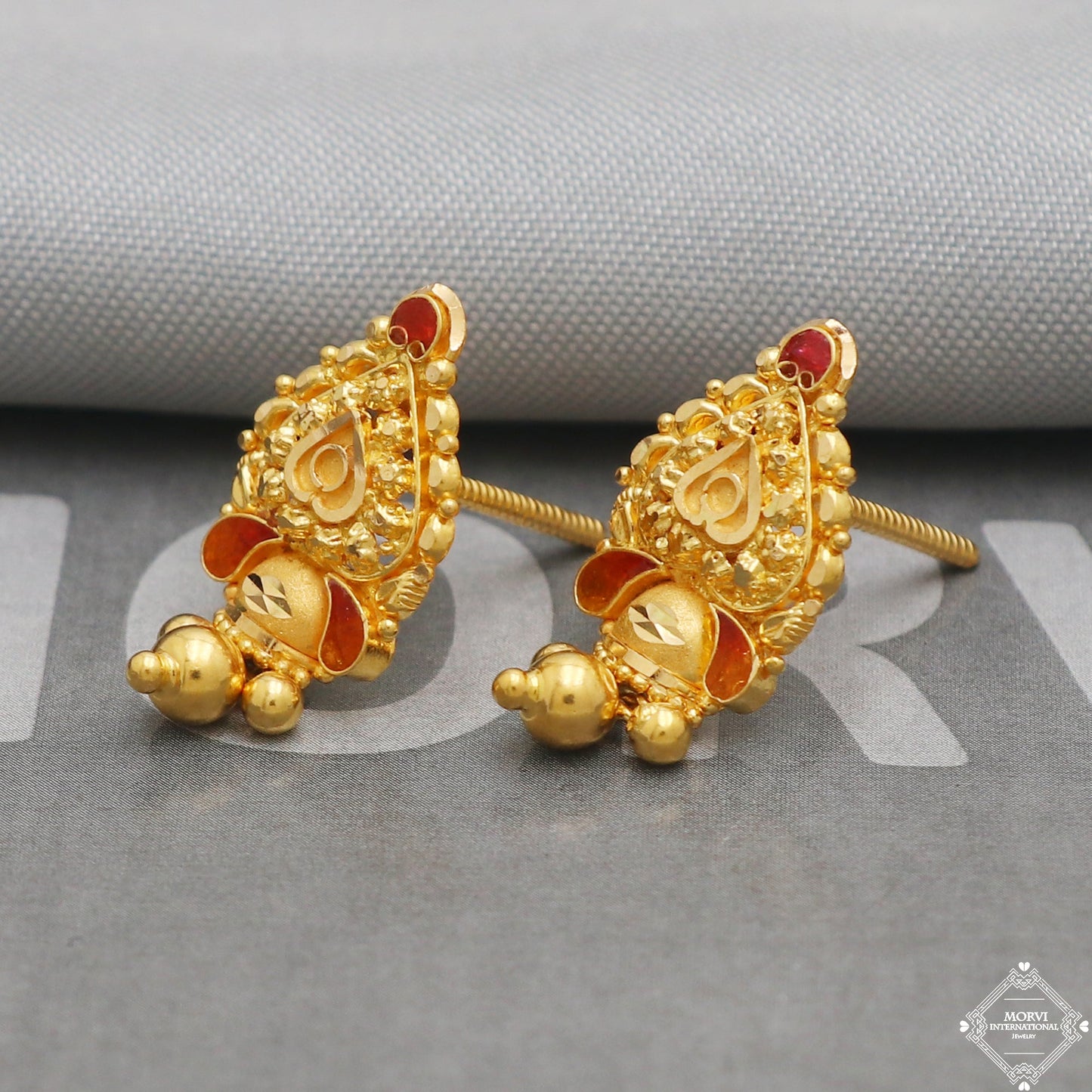 22k Yellow Gold Earrings Stud Dangle Style, Indian Handmade gold earrings for women, Party Wear Ethnic Earrings for Gift, K5190