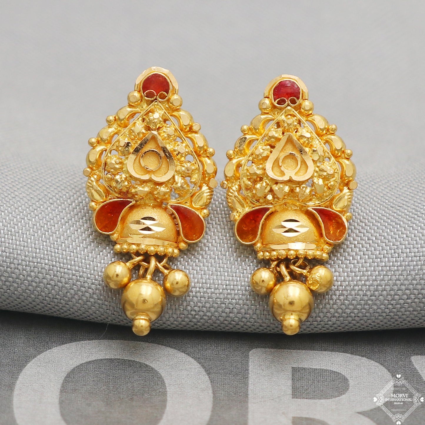 22k Yellow Gold Earrings Stud Dangle Style, Indian Handmade gold earrings for women, Party Wear Ethnic Earrings for Gift, K5190