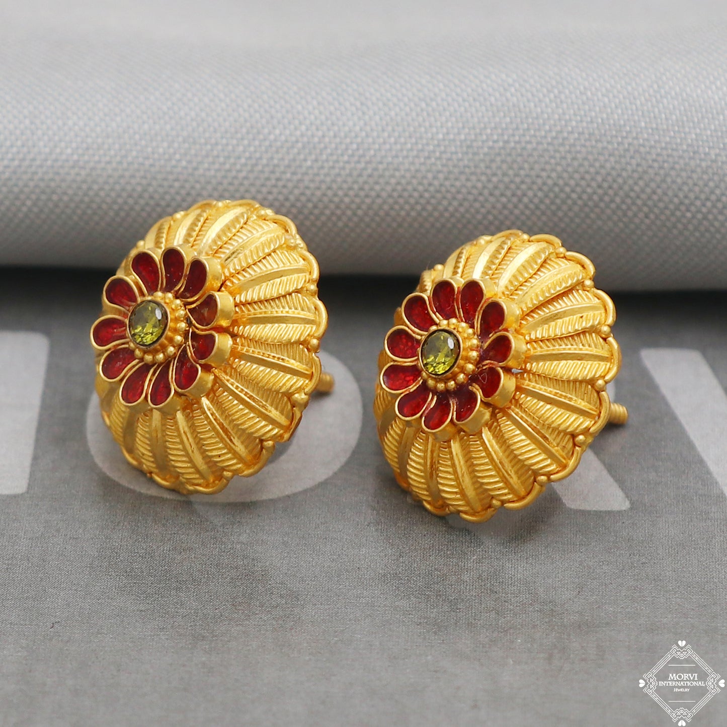 22k Yellow Gold Earrings Stud Tops Style, Indian Handmade gold earrings for women, Party Wear Ethnic Earrings for Gift, K5194