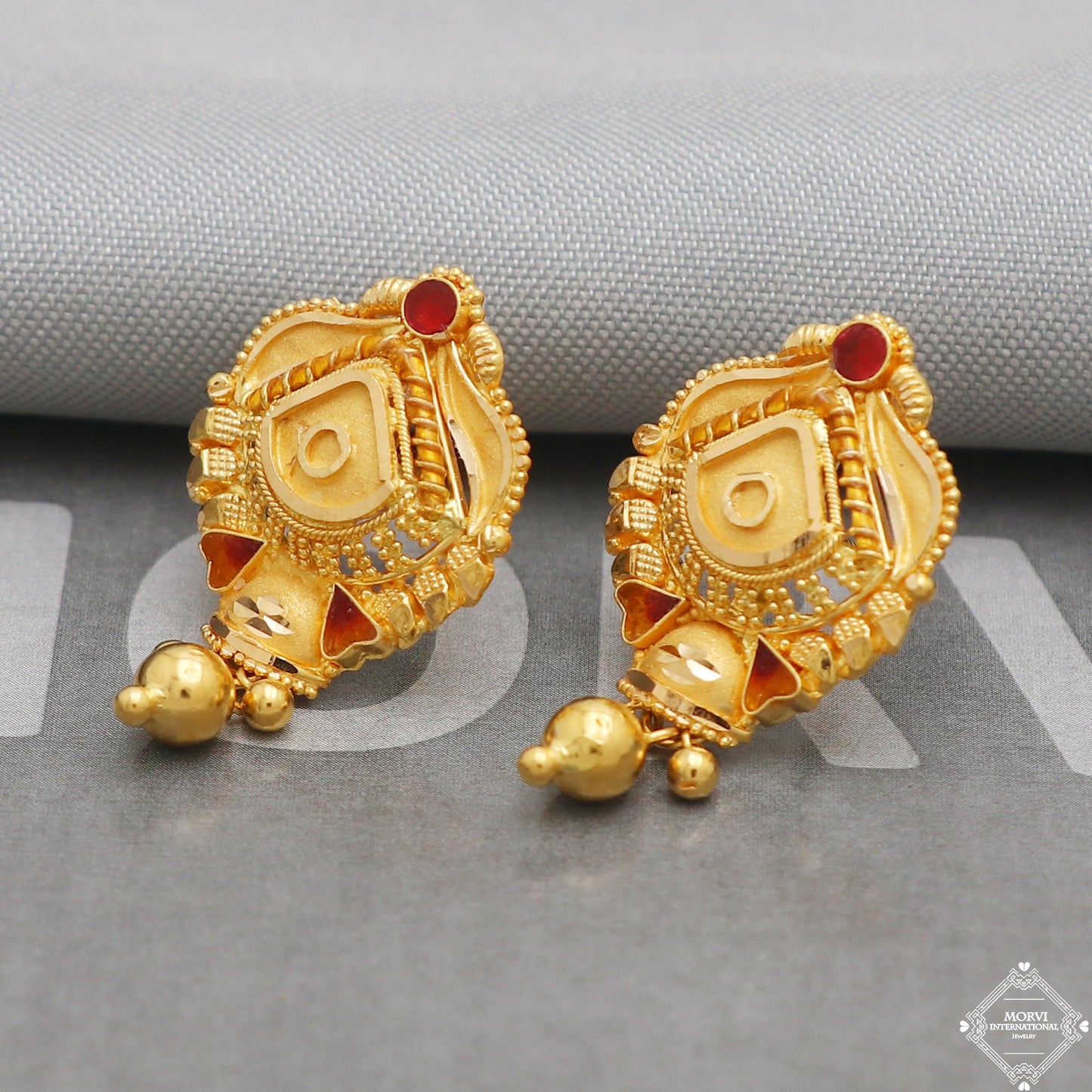 22k Yellow Gold Earrings Stud Dangle Style, Indian Handmade gold earrings for women, Party Wear Ethnic Earrings for Gift, K5195