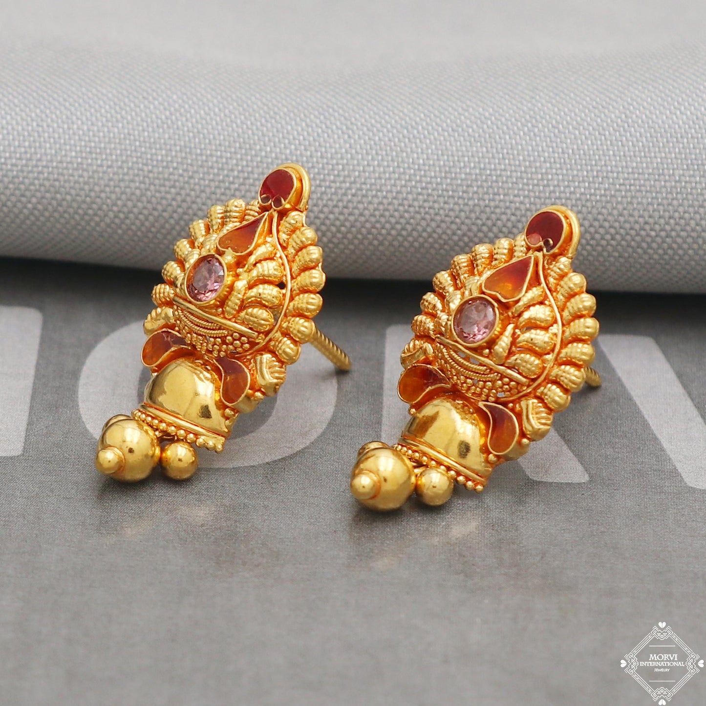 22k Yellow Gold Earrings Stud Dangle Style, Indian Handmade gold earrings for women, Party Wear Ethnic Earrings for Gift, K5197