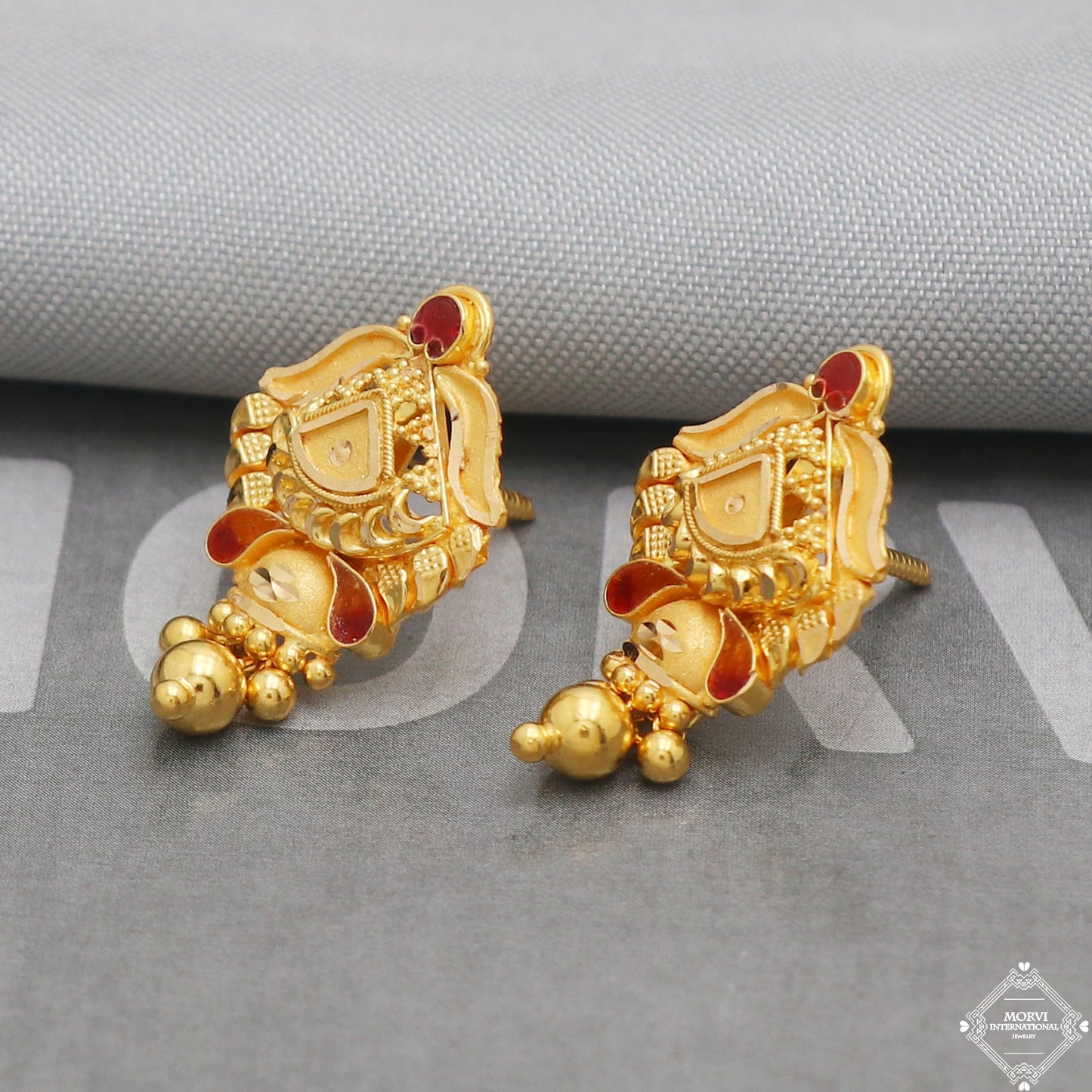 22k Yellow Gold Earrings Stud Dangle Style, Indian Handmade gold earrings for women, Party Wear Ethnic Earrings for Gift, K5198
