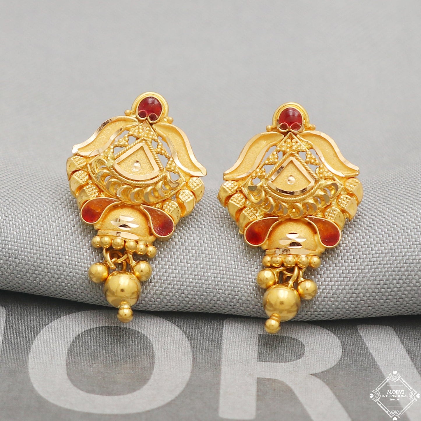 22k Yellow Gold Earrings Stud Dangle Style, Indian Handmade gold earrings for women, Party Wear Ethnic Earrings for Gift, K5198