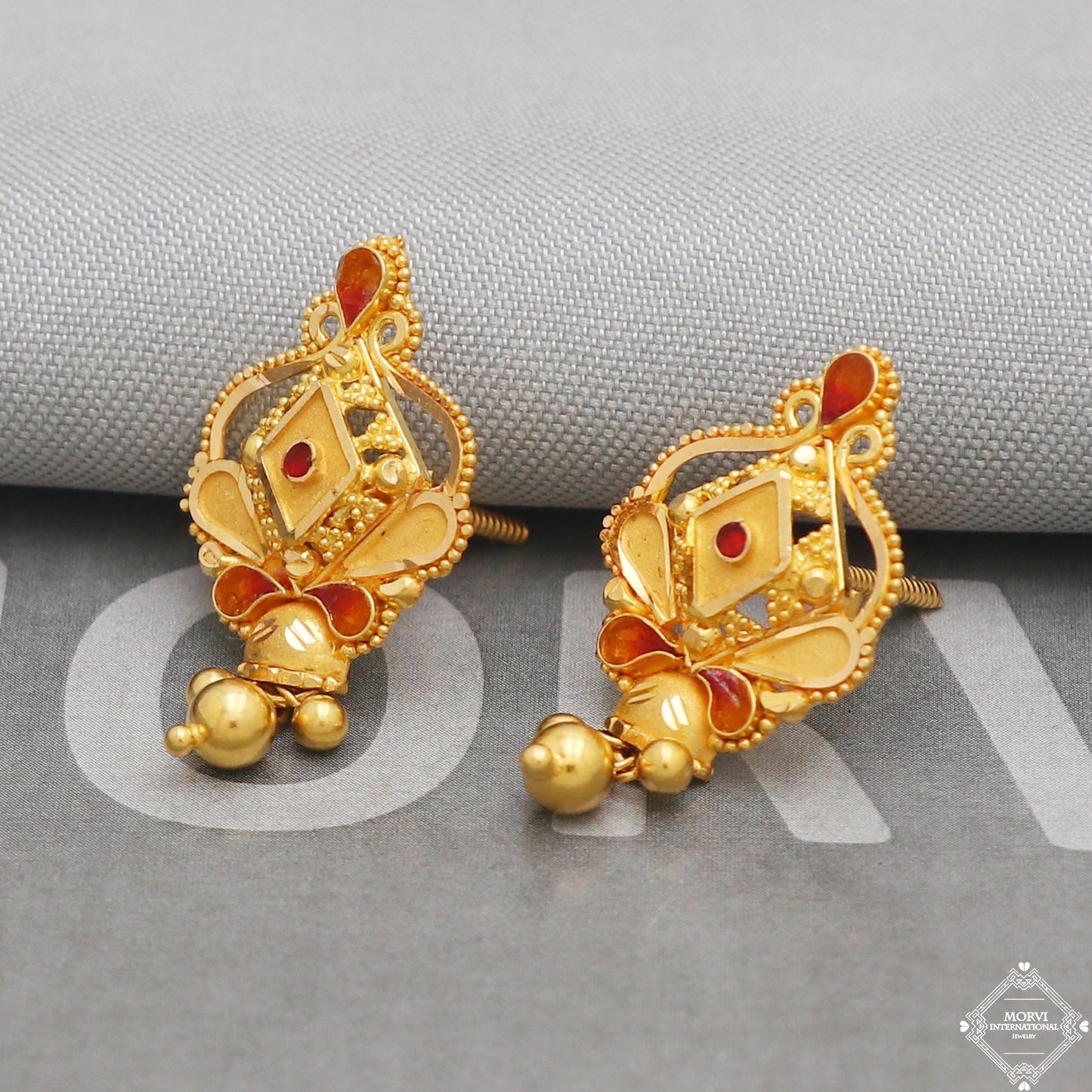 22k Yellow Gold Earrings Stud Dangle Style, Indian Handmade gold earrings for women, Wedding Party Wear Ethnic Earrings for Gift, K5199