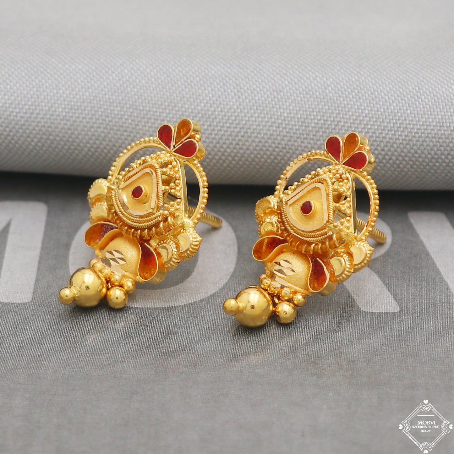 22k Yellow Gold Earrings Stud Dangle Style, Indian Handmade gold earrings for women, Wedding Party Wear Ethnic Earrings for Gift, K5200