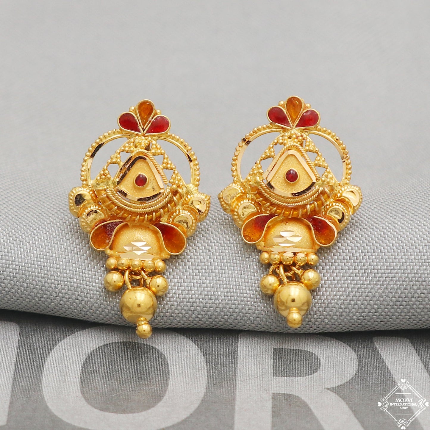 22k Yellow Gold Earrings Stud Dangle Style, Indian Handmade gold earrings for women, Wedding Party Wear Ethnic Earrings for Gift, K5200