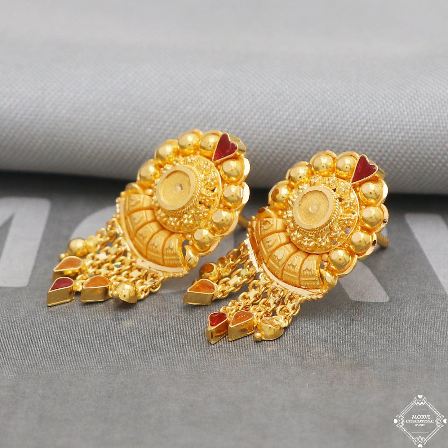 22k Yellow Gold Earrings Stud Style, Indian Handmade gold earrings for women, Wedding Party Wear Ethnic Earrings for Gift, K5207