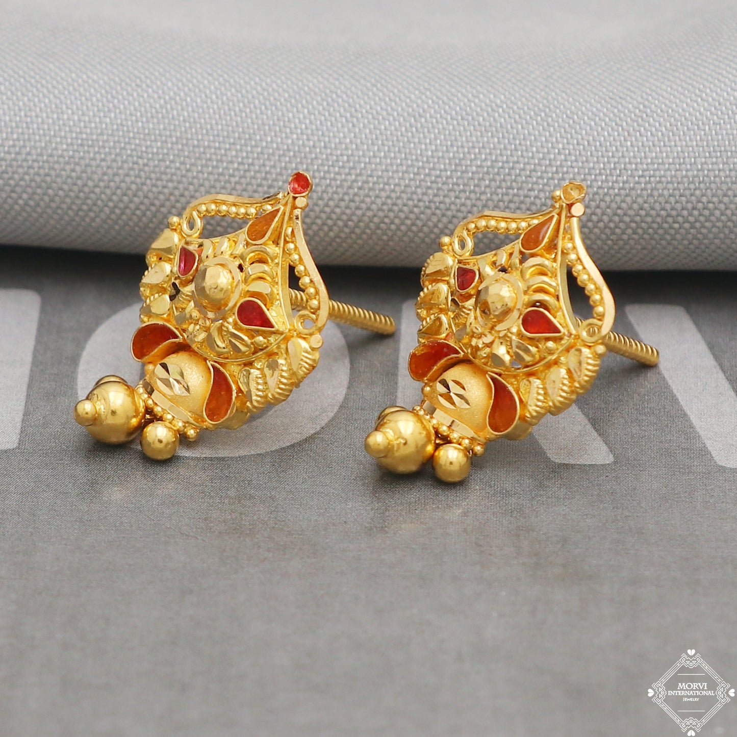 22k Yellow Gold Earrings Stud Style, Indian Handmade gold earrings for women, Wedding Party Wear Ethnic Earrings for Gift, K5210
