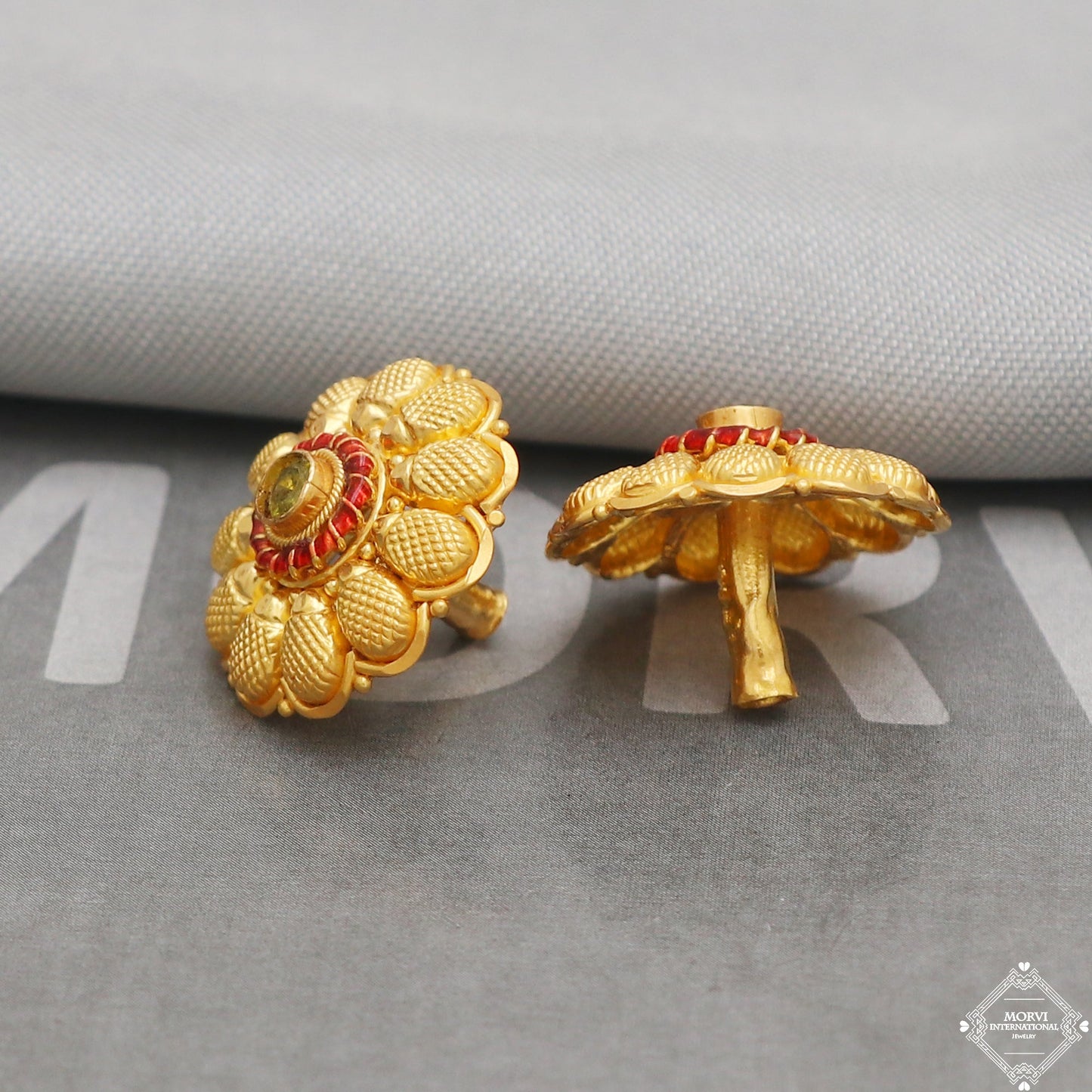 22k Yellow Gold Earrings Tops Stud Style, Indian Handmade gold earrings for women, Wedding Party Wear Ethnic Earrings for Gift, K5211