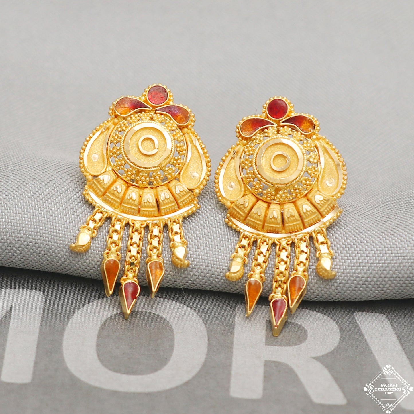 22k Yellow Gold Earrings Dangle Stud Style, Indian Handmade gold earrings for women, Wedding Party Wear Ethnic Earrings for Gift, K5214