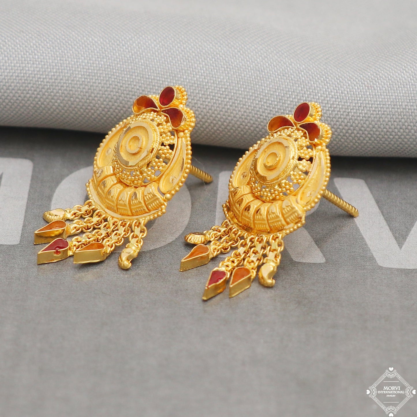 22k Yellow Gold Earrings Dangle Stud Style, Indian Handmade gold earrings for women, Wedding Party Wear Ethnic Earrings for Gift, K5214