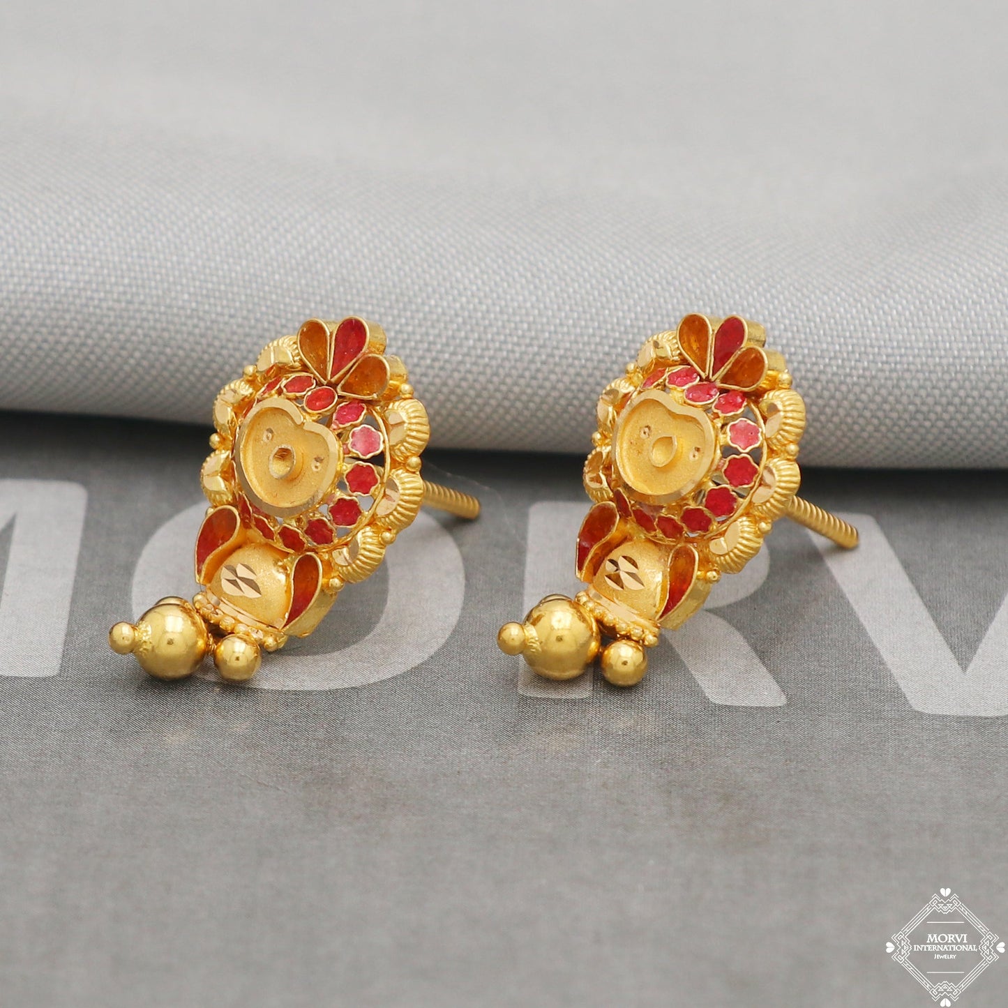 22k Yellow Gold Earrings Dangle Stud Style, Indian Handmade gold earrings for women, Wedding Party Wear Ethnic Earrings for Gift, K5216