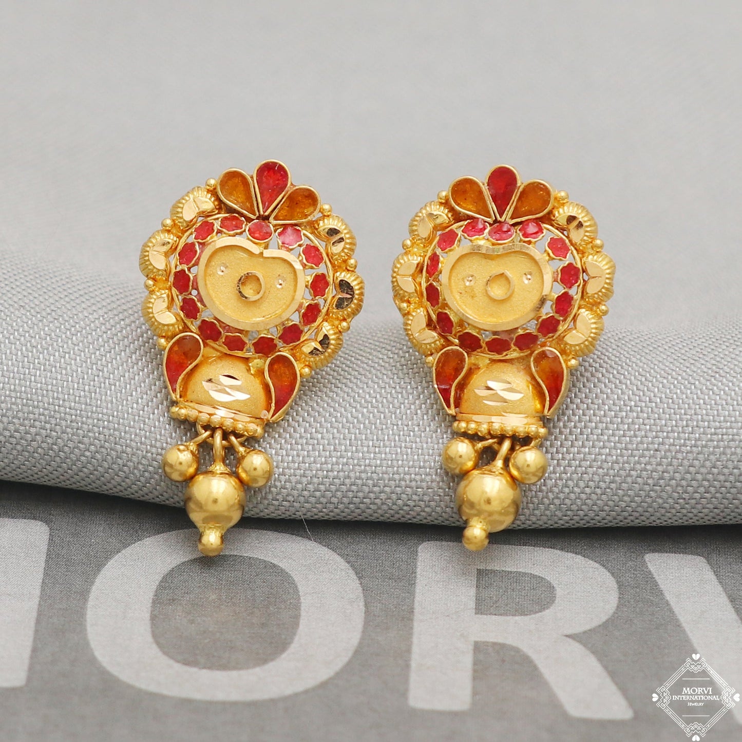 22k Yellow Gold Earrings Dangle Stud Style, Indian Handmade gold earrings for women, Wedding Party Wear Ethnic Earrings for Gift, K5216