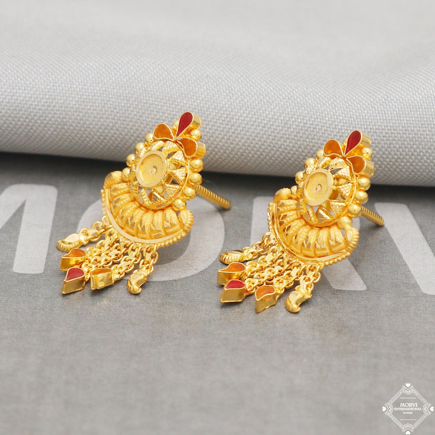 22k Yellow Gold Earrings Dangle Stud Style, Indian Handmade gold earrings for women, Wedding Party Wear Ethnic Earrings for Gift, K5218