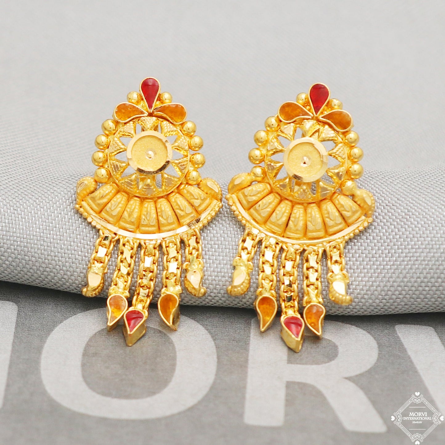 22k Yellow Gold Earrings Dangle Stud Style, Indian Handmade gold earrings for women, Wedding Party Wear Ethnic Earrings for Gift, K5218