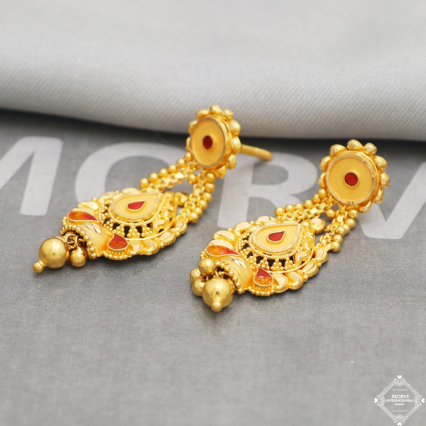 22k Yellow Gold Earrings Dangle Style, Indian Handmade gold earrings for women, Wedding Party Wear Ethnic Earrings for Gift, K5219