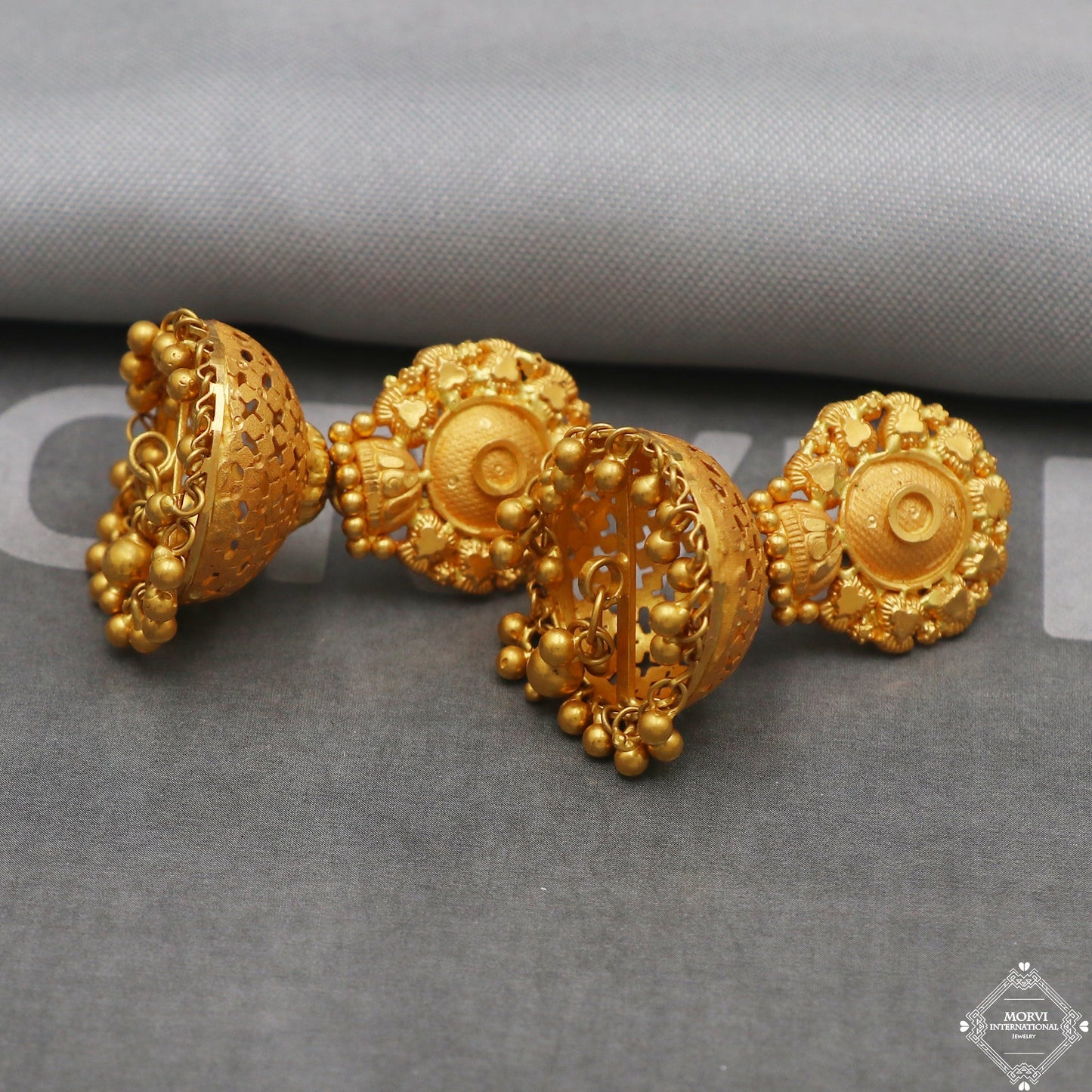 22k Yellow Gold Earrings Jhumka jewelry , handmade vintage Pure Traditional wedding indian style Dangle Jhumki Earrings Chandelier, K5237
