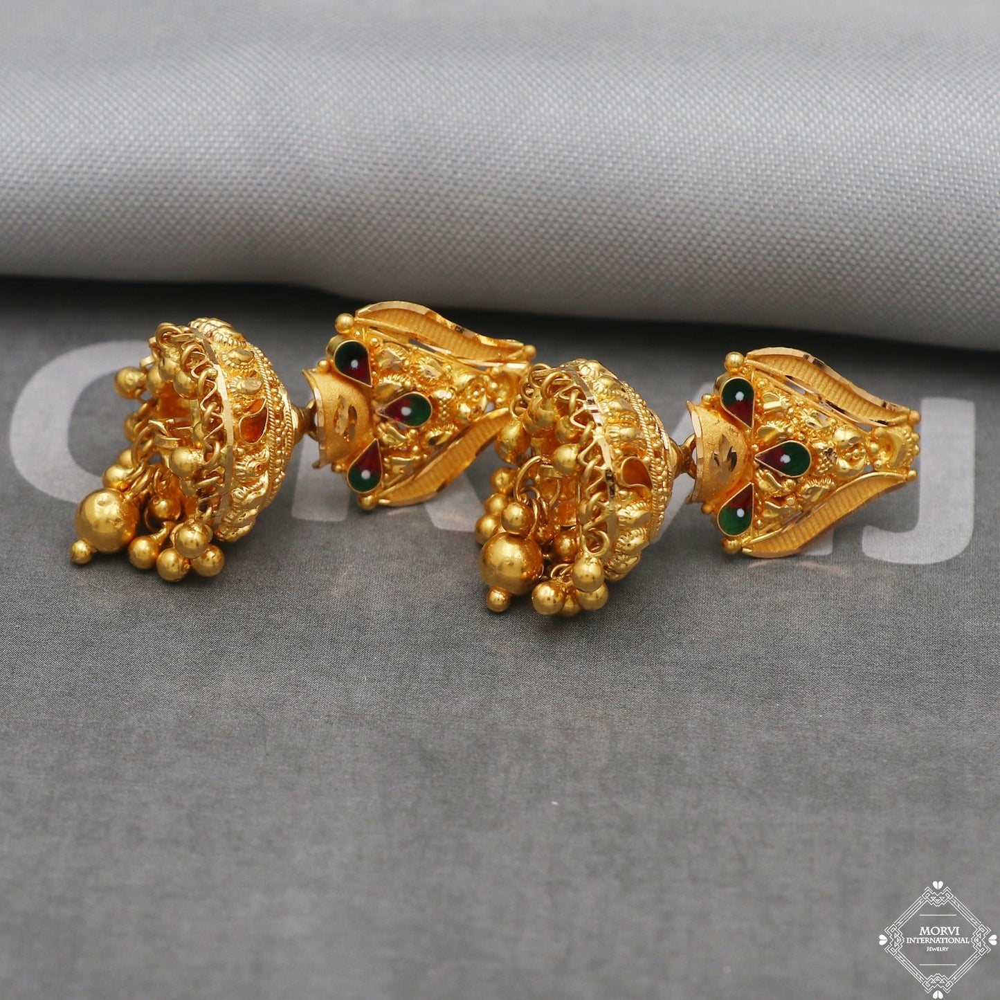 22k Yellow Gold Earrings Jhumka jewelry , handmade vintage Pure Traditional wedding indian style Dangle Jhumki Earrings Chandelier, K5238