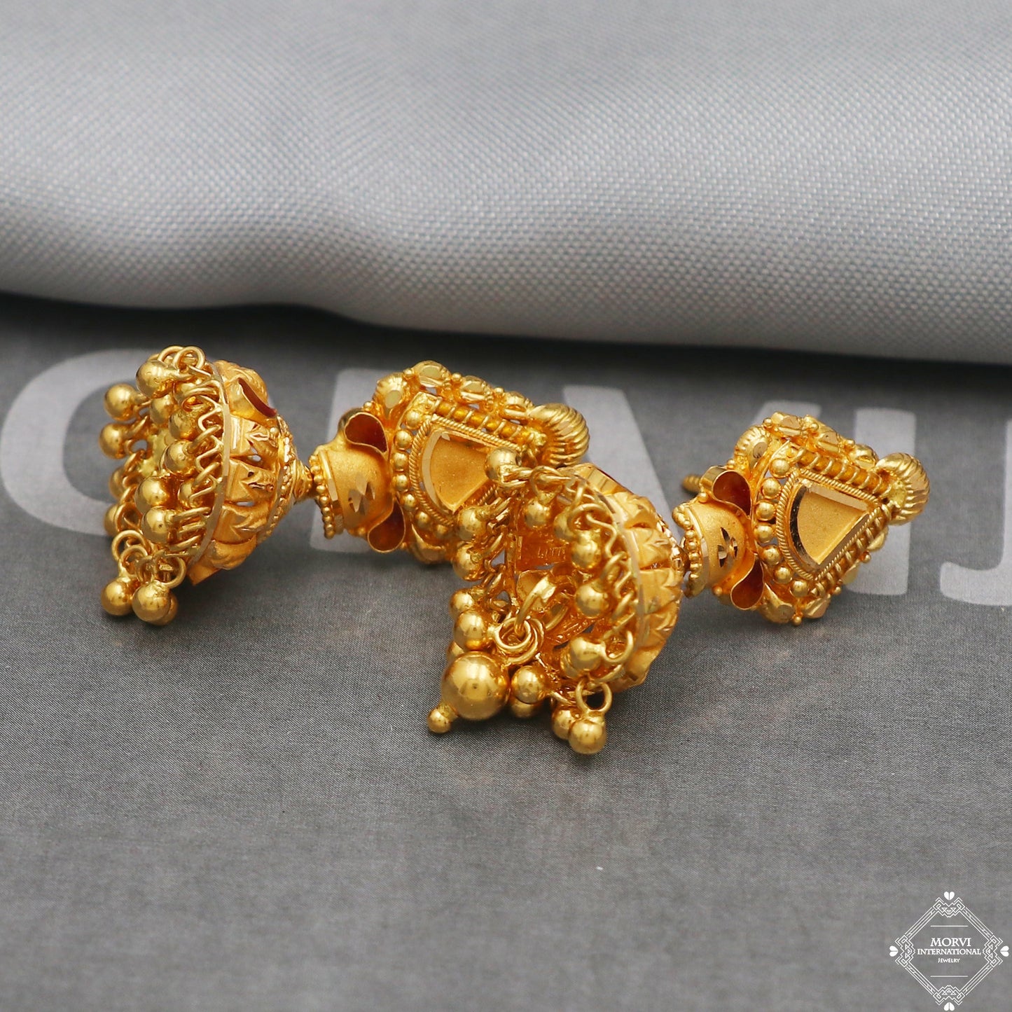 22k Yellow Gold Earrings Jhumka jewelry , handmade vintage Pure Traditional wedding indian style Dangle Jhumki Earrings Chandelier, K5239