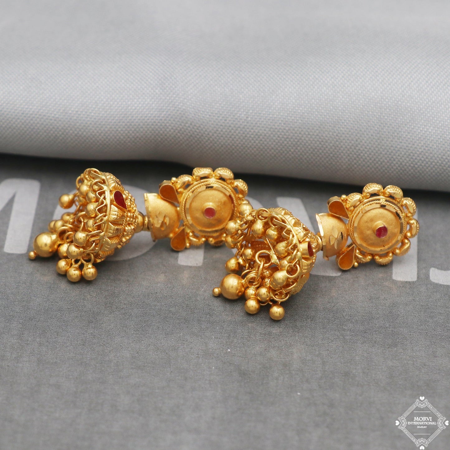 22k Yellow Gold Earrings Jhumka jewelry , handmade vintage Pure Traditional wedding indian style Dangle Jhumki Earrings Chandelier, K5243