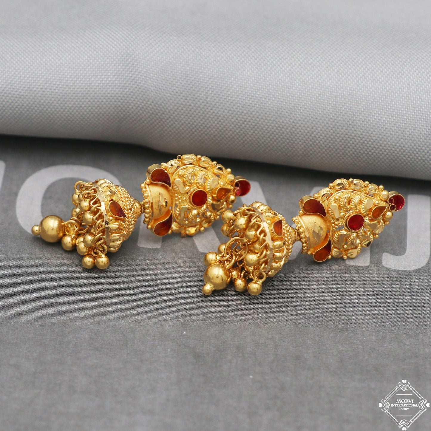 22k Yellow Gold Earrings Jhumka jewelry , handmade vintage Pure Traditional wedding indian style Dangle Jhumki Earrings Chandelier, K5244