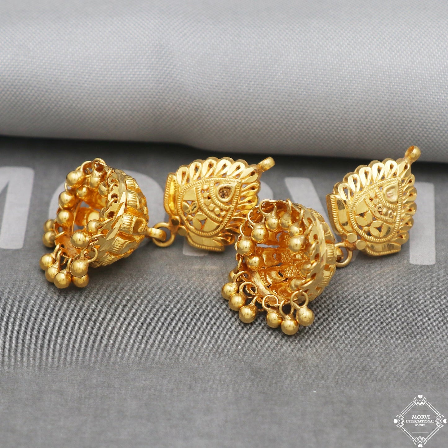 22k Yellow Gold Earrings Jhumka jewelry , handmade vintage Pure Traditional wedding indian style Dangle Jhumki Earrings Chandelier, K5245