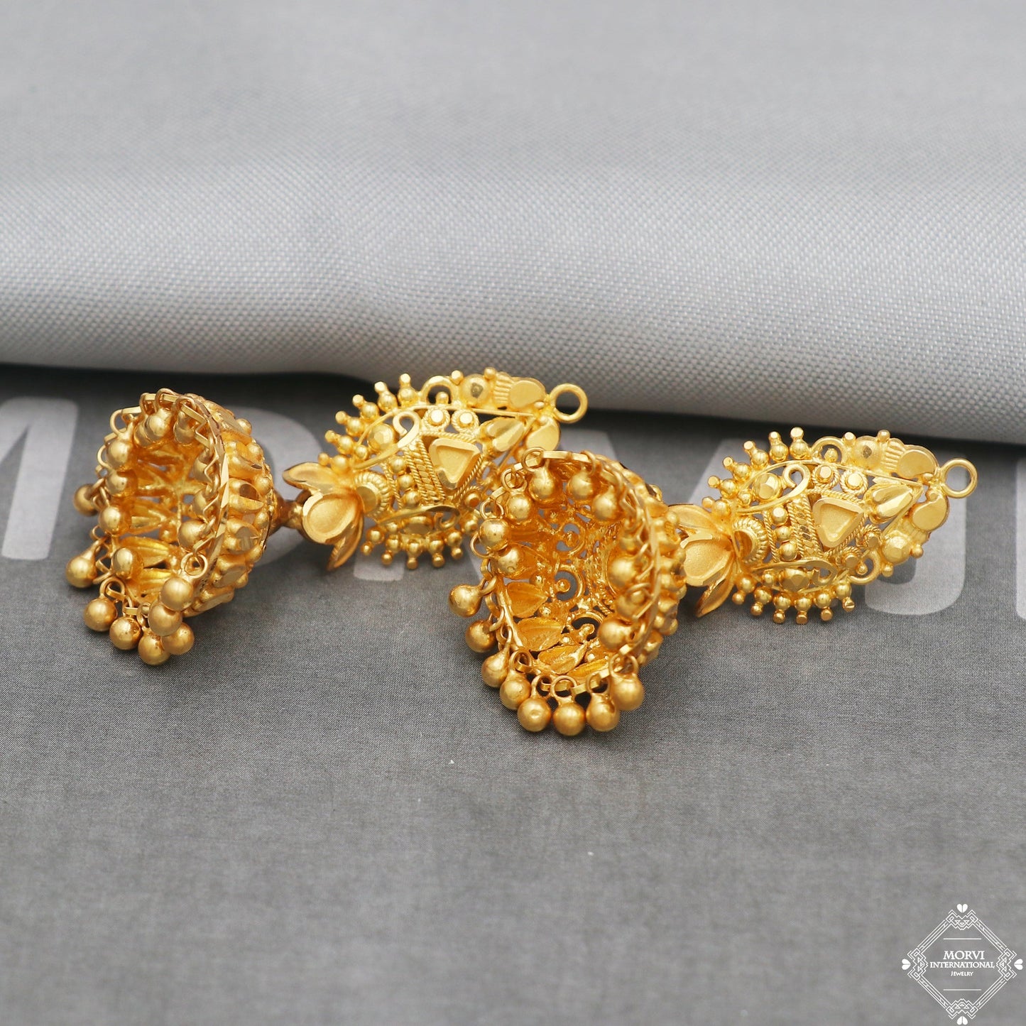22k Yellow Gold Earrings Jhumka jewelry , handmade vintage Pure Traditional wedding indian style Dangle Jhumki Earrings Chandelier, K5246