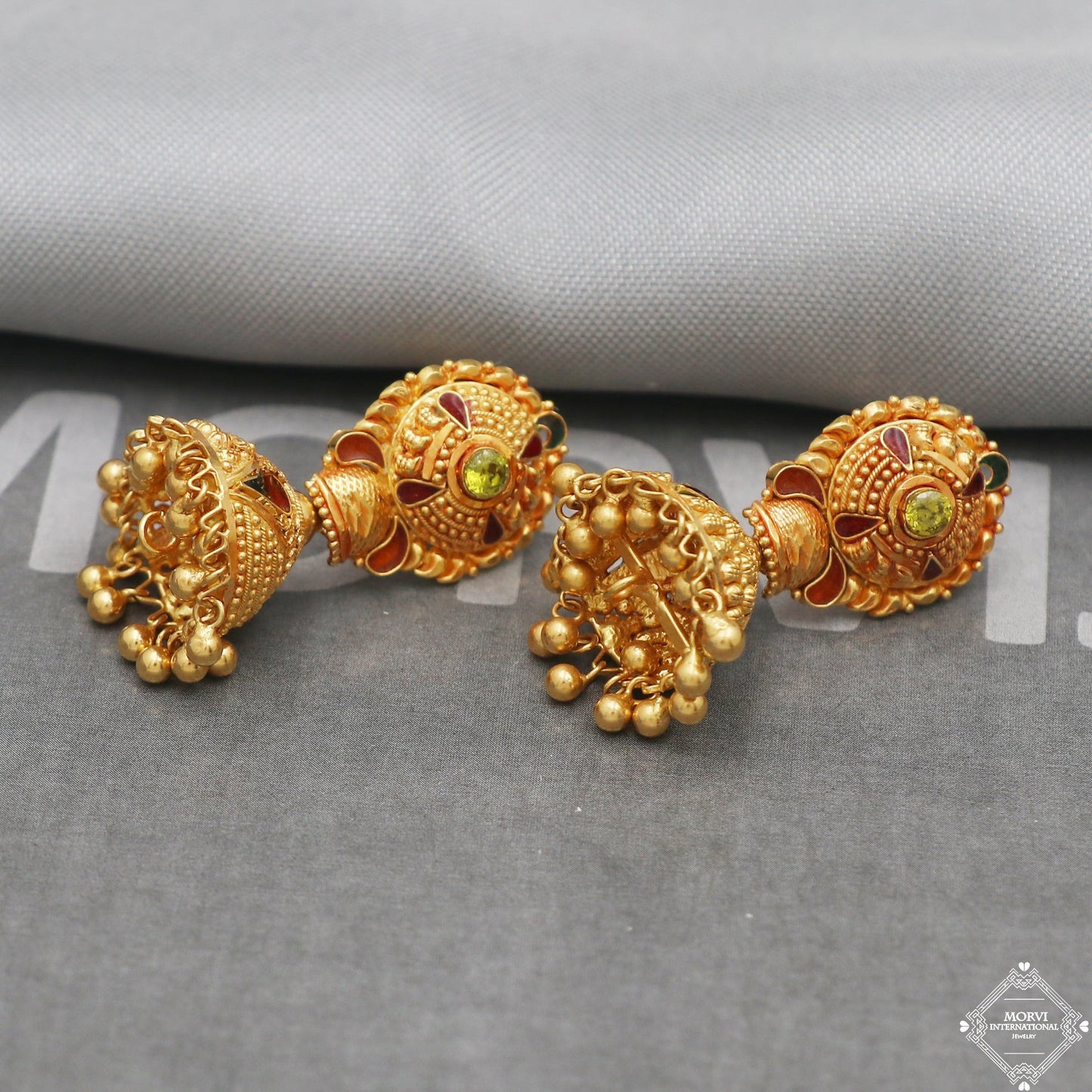 22k Yellow Gold Earrings Jhumka jewelry , handmade vintage Pure Traditional wedding indian style Dangle Jhumki Earrings Chandelier, K5247