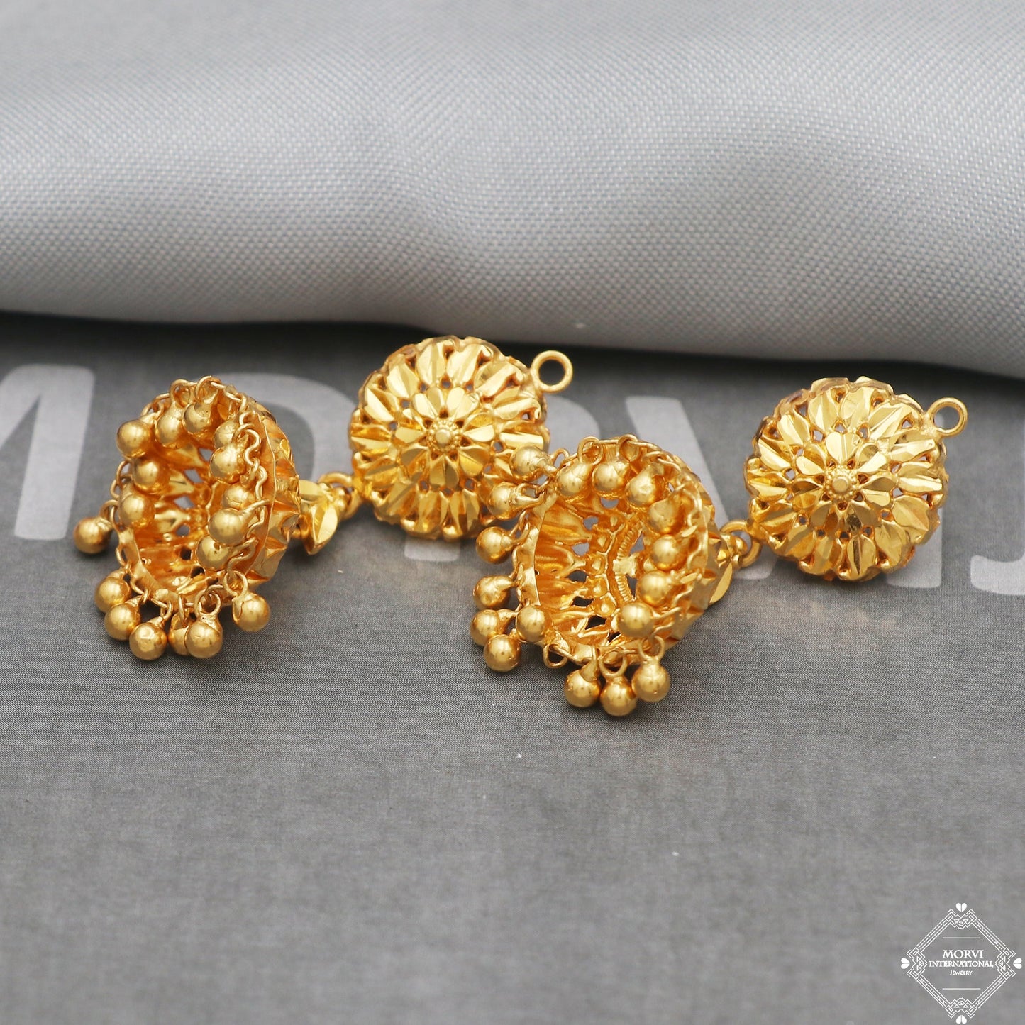 22k Yellow Gold Earrings Jhumka jewelry , handmade vintage Pure Traditional wedding indian style Dangle Jhumki Earrings Chandelier, K5248