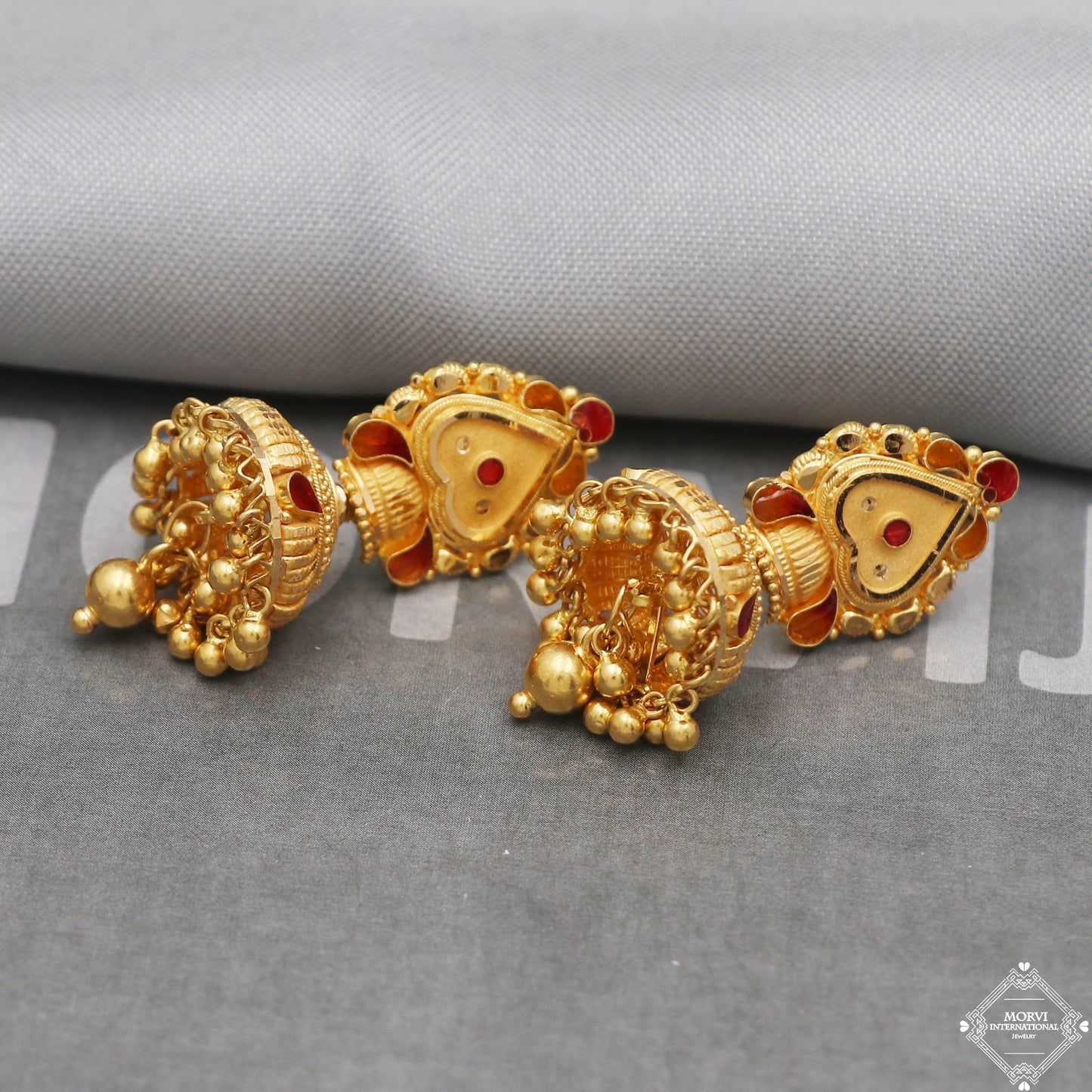22k Yellow Gold Earrings Jhumka jewelry , handmade vintage Pure Traditional wedding indian style Dangle Jhumki Earrings Chandelier, K5249